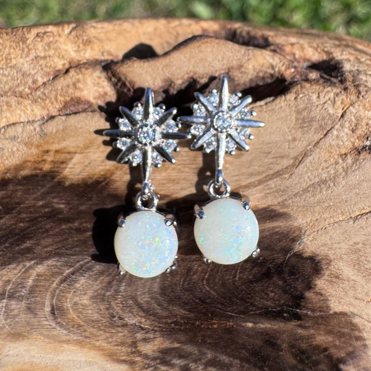 0.8ct Coober Pedy Opal & Cubic Zirconia Stud Drop Earrings ~ 'Nhulunbuy Sparkle' | 925 Sterling Silver | Solid Australian Opal