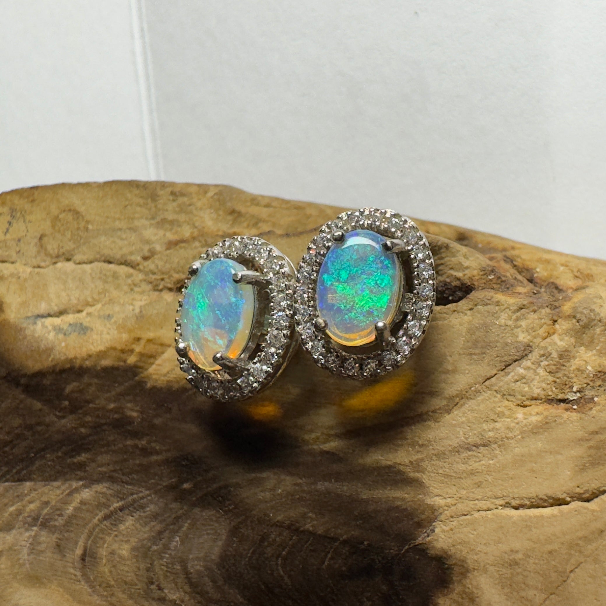 1.4ct Coober Pedy Crystal Opal Earrings ~ 'Sapphire Coast Spark' | 925 Sterling Silver | Solid Australian Opal