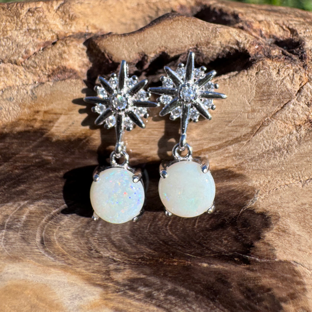 0.8ct Coober Pedy Opal & Cubic Zirconia Stud Drop Earrings ~ 'Nhulunbuy Sparkle' | 925 Sterling Silver | Solid Australian Opal