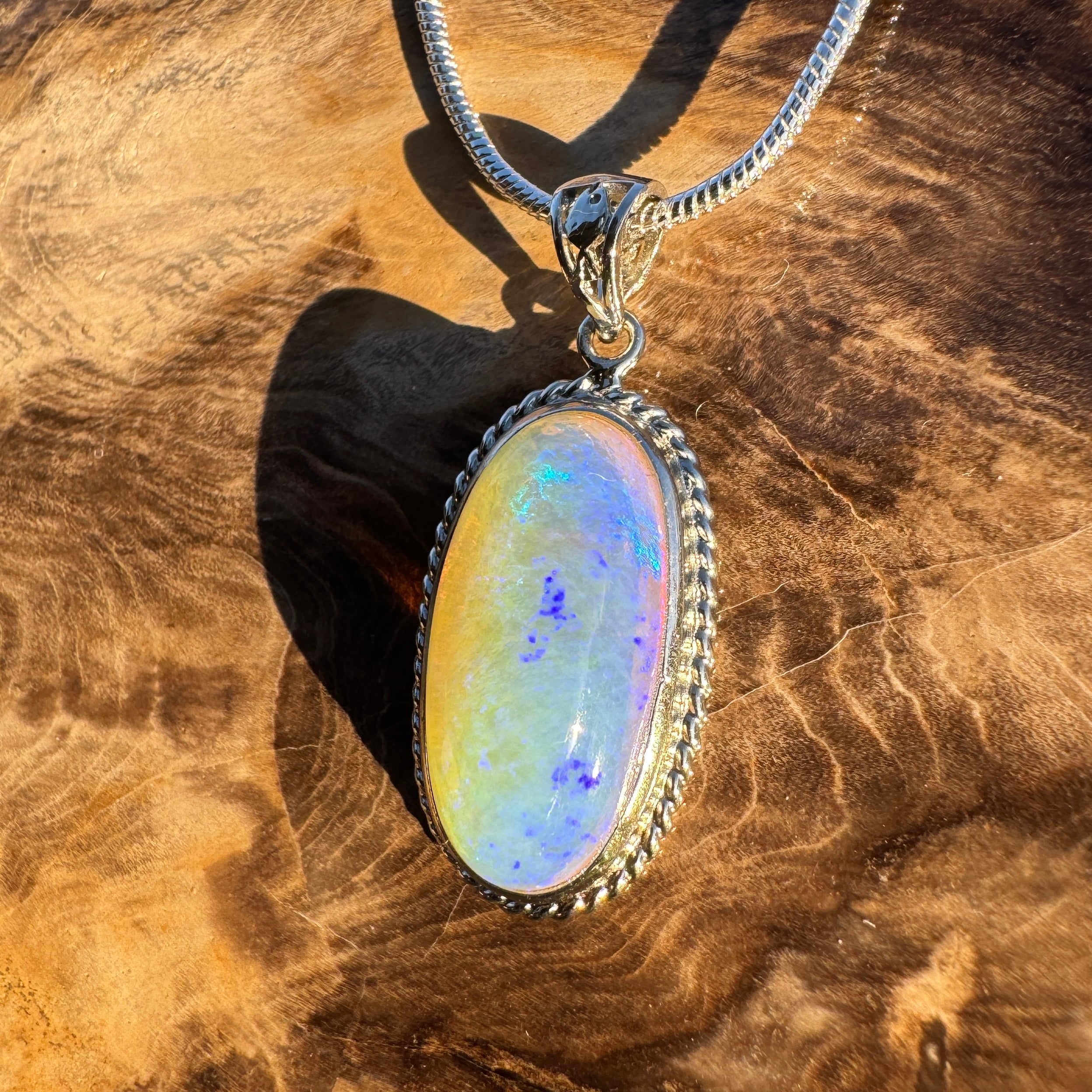 7.7ct Coober Pedy Crystal Opal Pendant Necklace ~ 'Vivonne Bay Blue' | 925 Sterling Silver | Solid Australian Opal