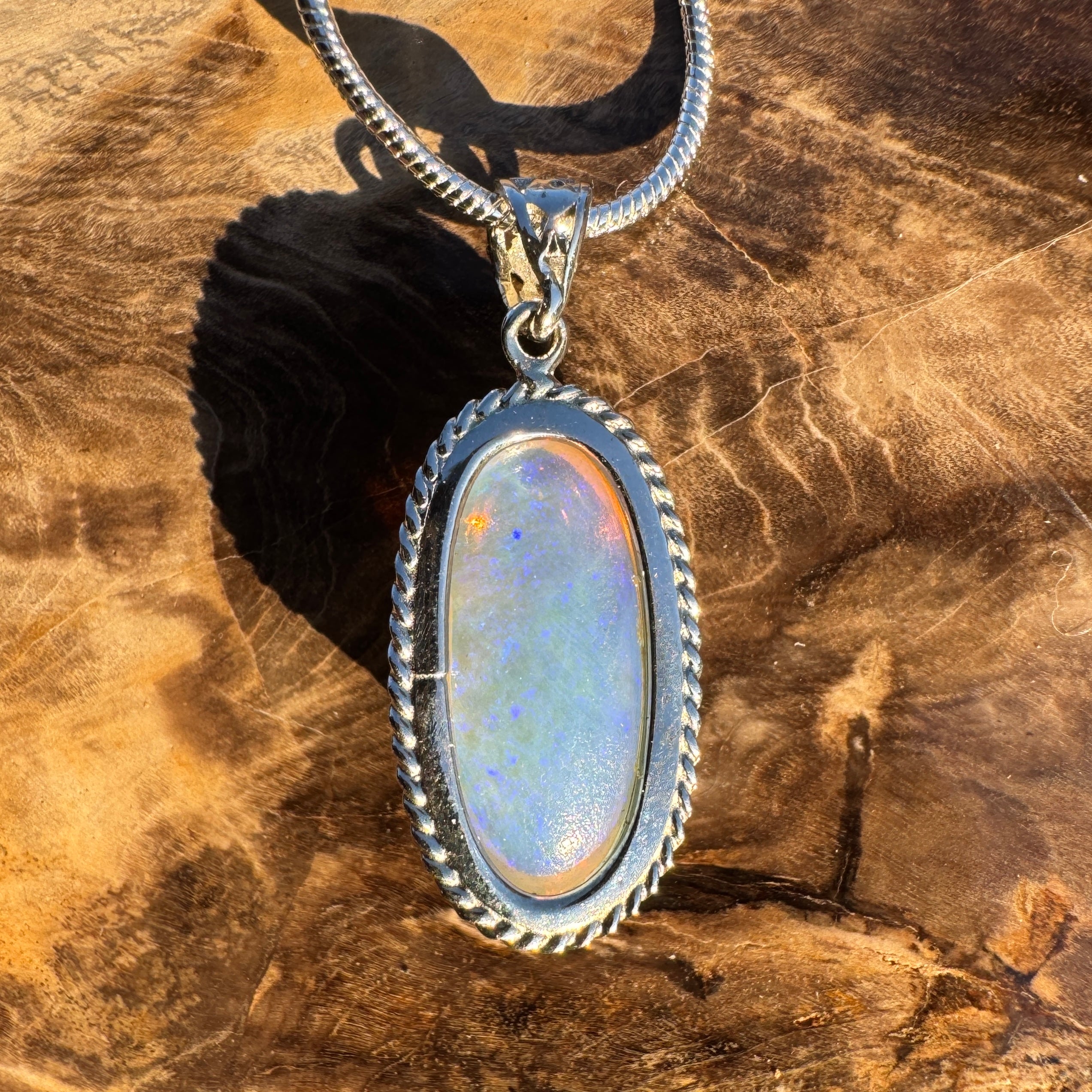 7.7ct Coober Pedy Crystal Opal Pendant Necklace ~ 'Vivonne Bay Blue' | 925 Sterling Silver | Solid Australian Opal