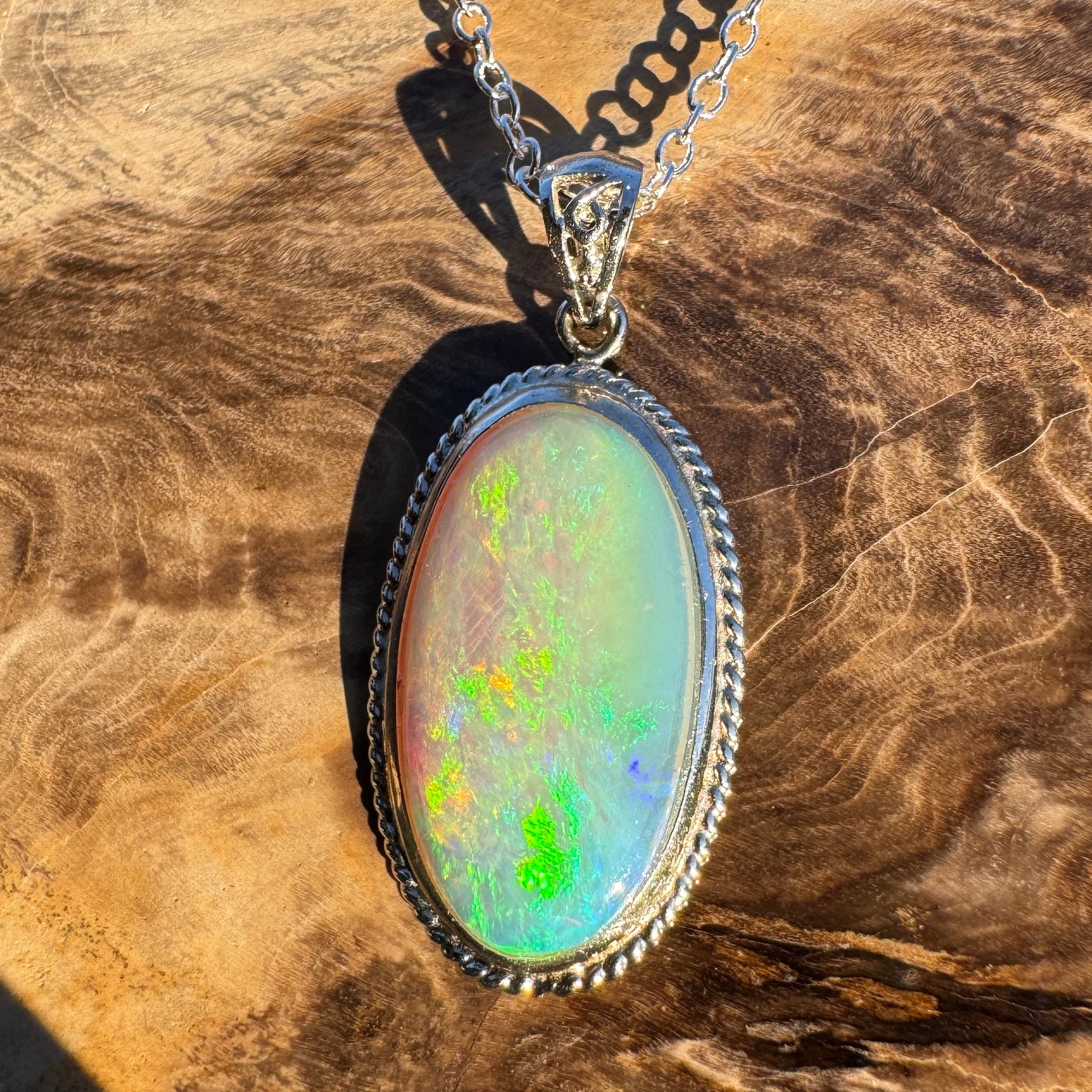 6.3ct Coober Pedy Crystal Opal Pendant Necklace ~ 'Ningaloo Lagoon' | 925 Sterling Silver | Solid Australian Opal