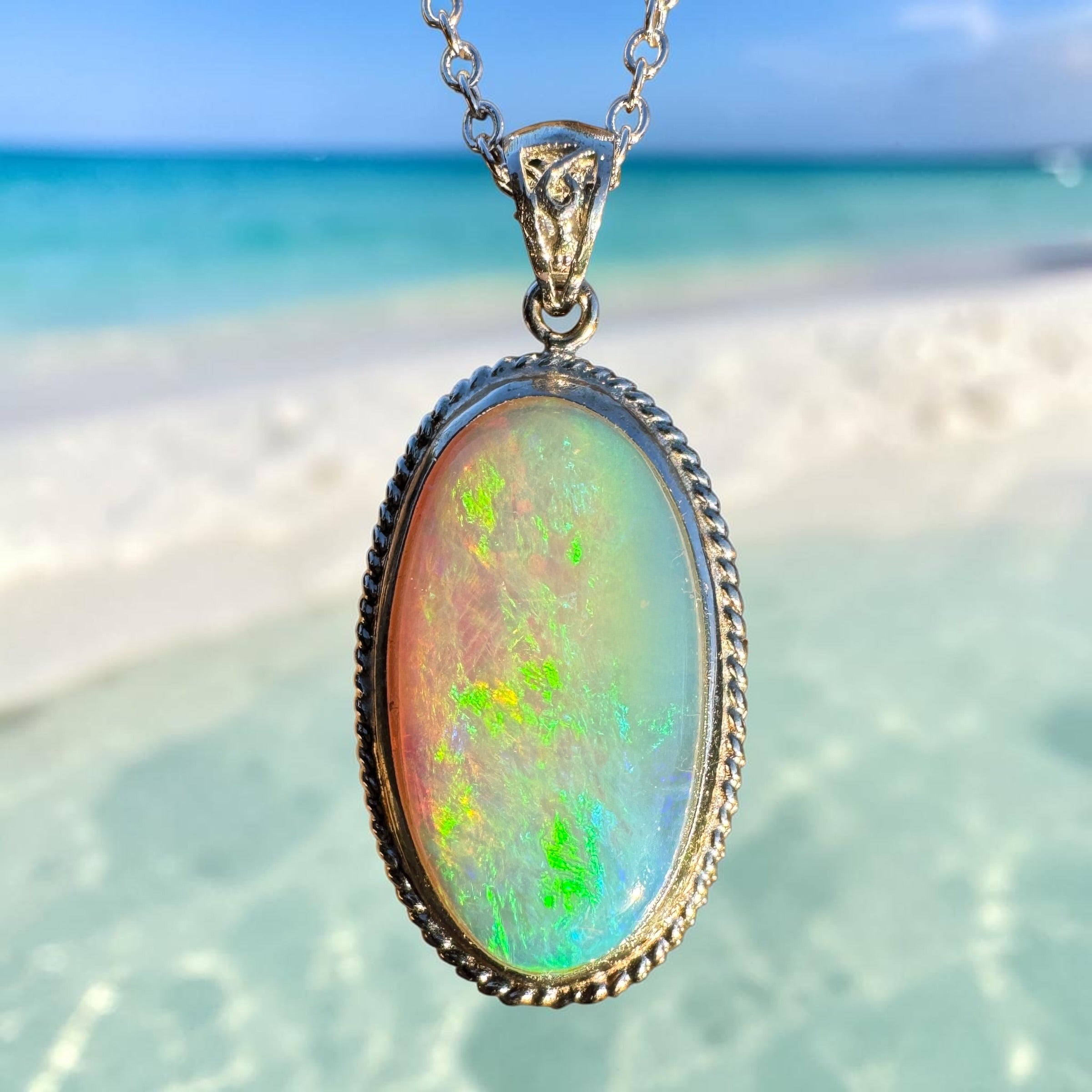 6.3ct Coober Pedy Crystal Opal Pendant Necklace ~ 'Ningaloo Lagoon' | 925 Sterling Silver | Solid Australian Opal
