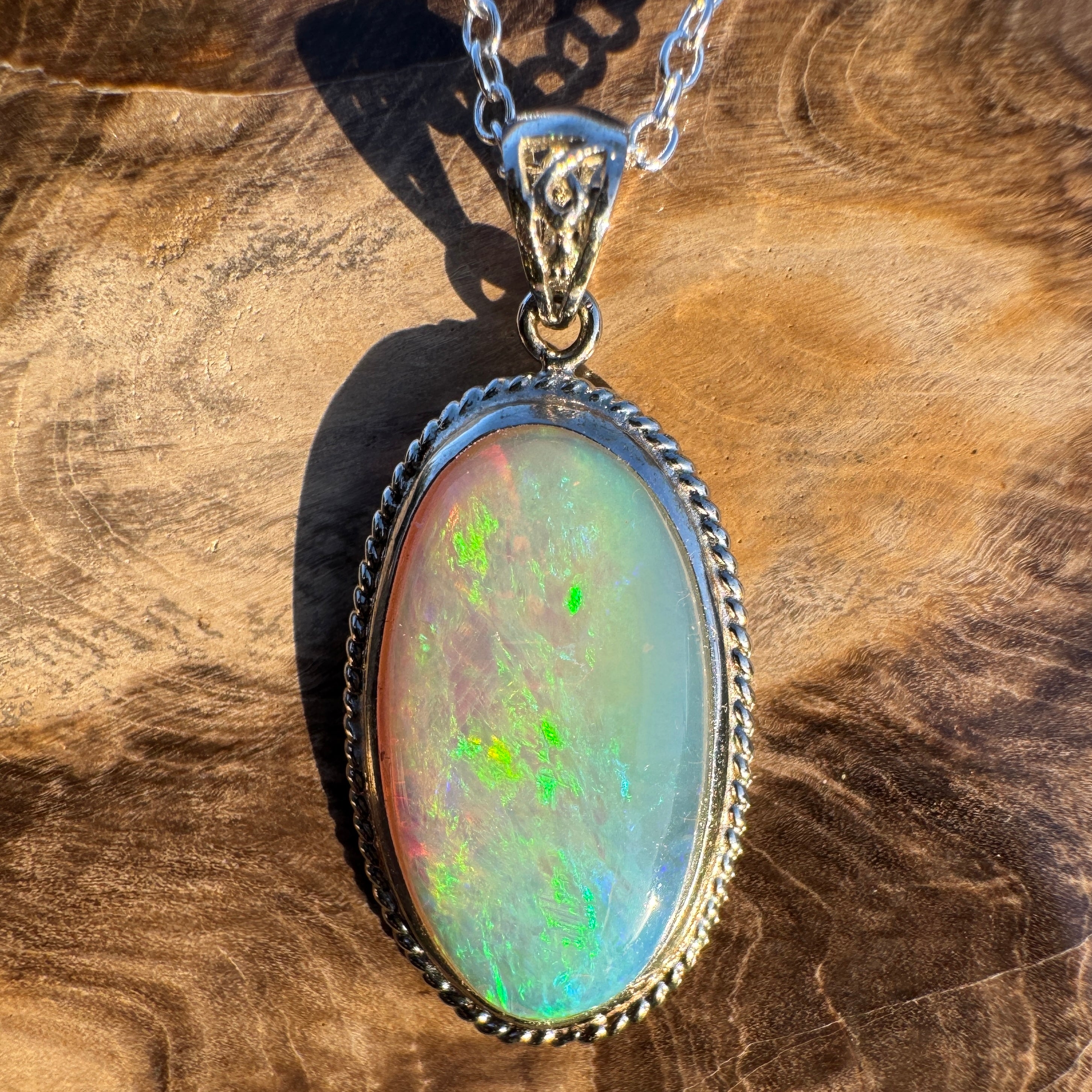 6.3ct Coober Pedy Crystal Opal Pendant Necklace ~ 'Ningaloo Lagoon' | 925 Sterling Silver | Solid Australian Opal