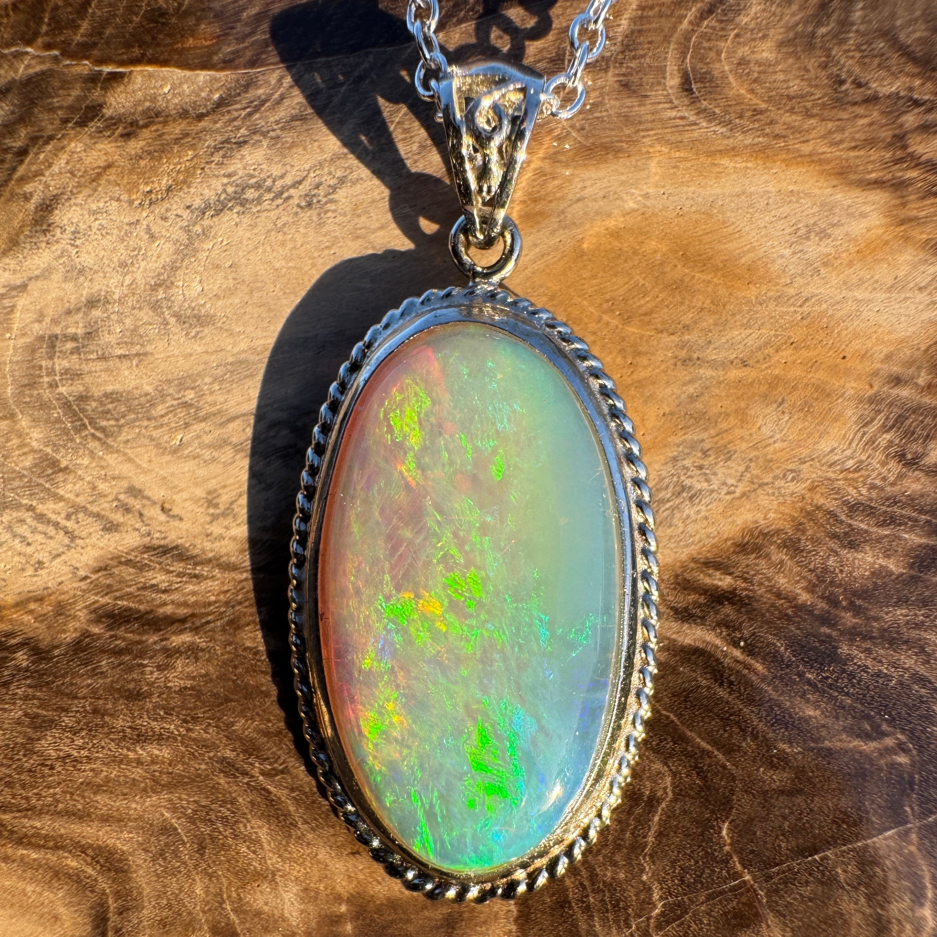 6.3ct Coober Pedy Crystal Opal Pendant Necklace ~ 'Ningaloo Lagoon' | 925 Sterling Silver | Solid Australian Opal