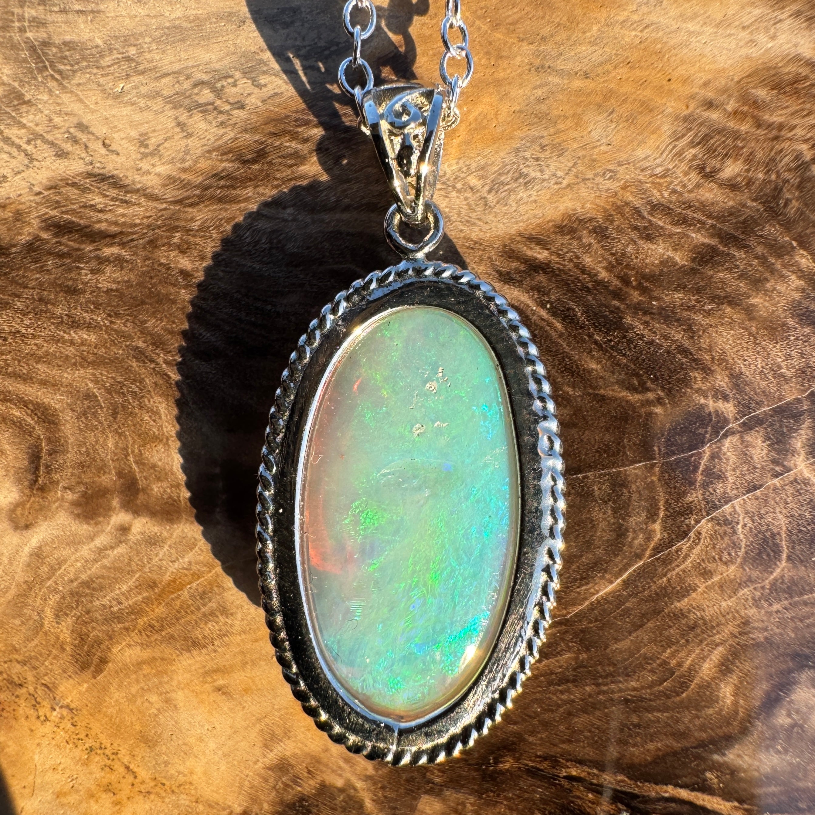 6.3ct Coober Pedy Crystal Opal Pendant Necklace ~ 'Ningaloo Lagoon' | 925 Sterling Silver | Solid Australian Opal