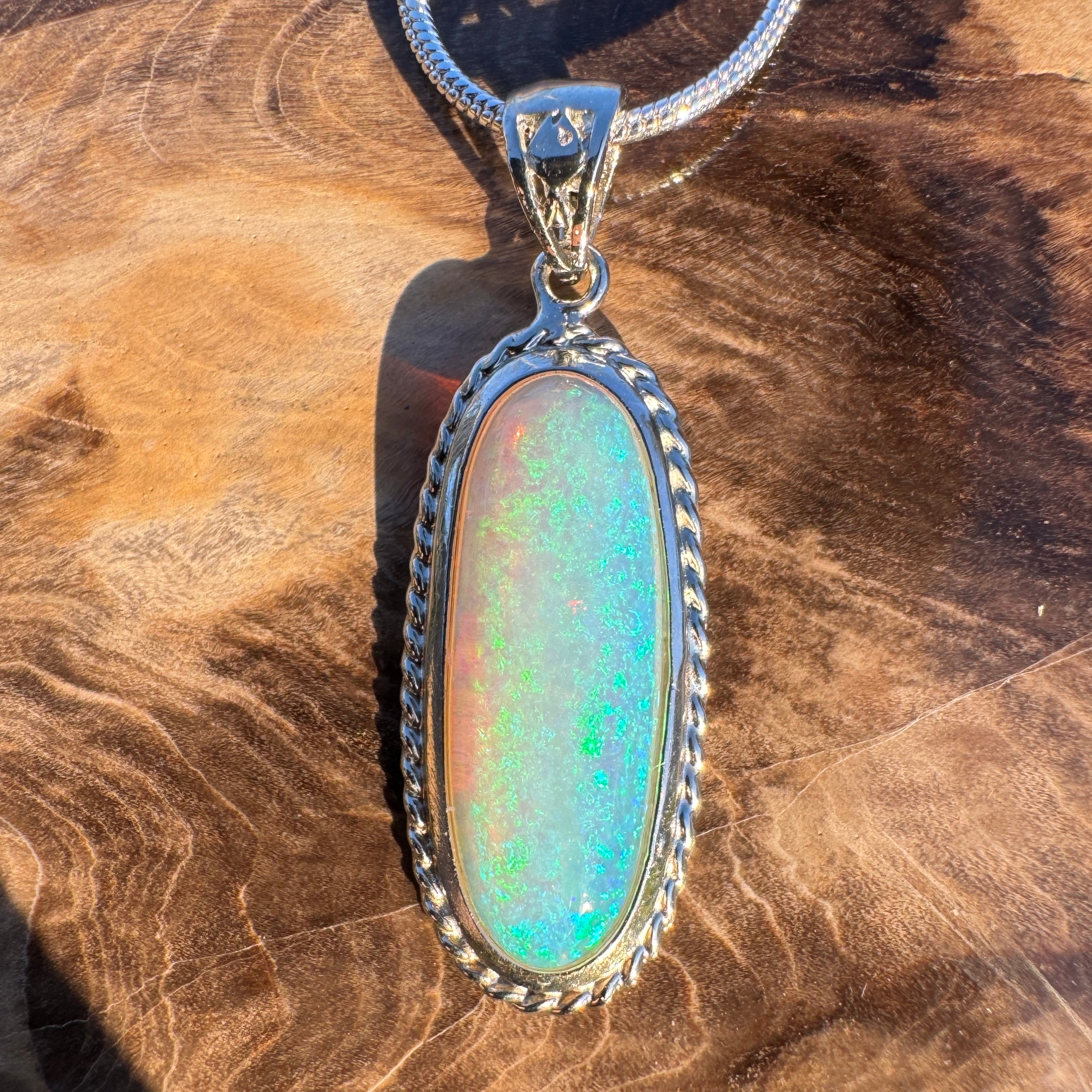 5.1ct Coober Pedy Crystal Opal Pendant Necklace ~ 'Moon Plain Starlight' | 925 Sterling Silver | Solid Australian Opal