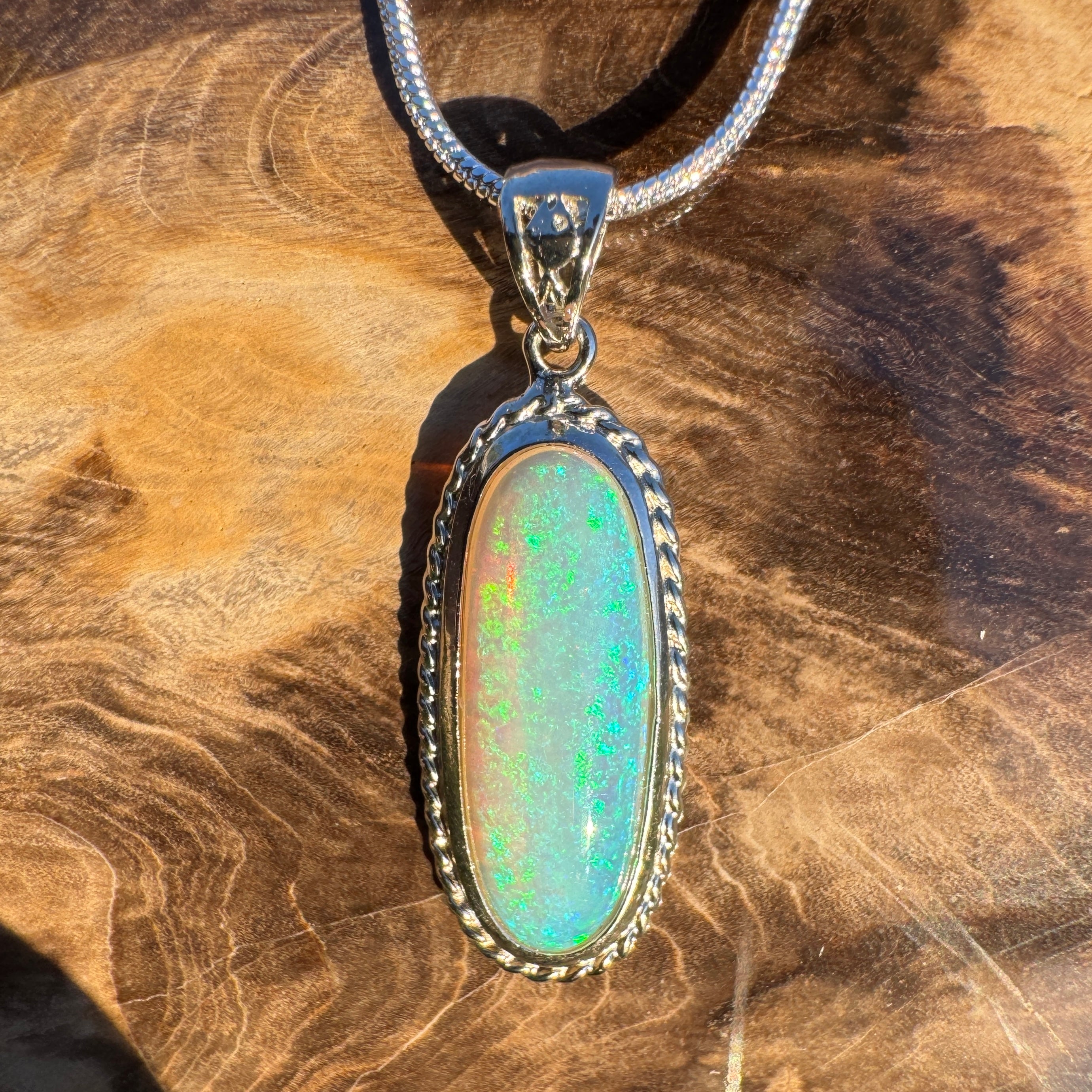 5.1ct Coober Pedy Crystal Opal Pendant Necklace ~ 'Moon Plain Starlight' | 925 Sterling Silver | Solid Australian Opal
