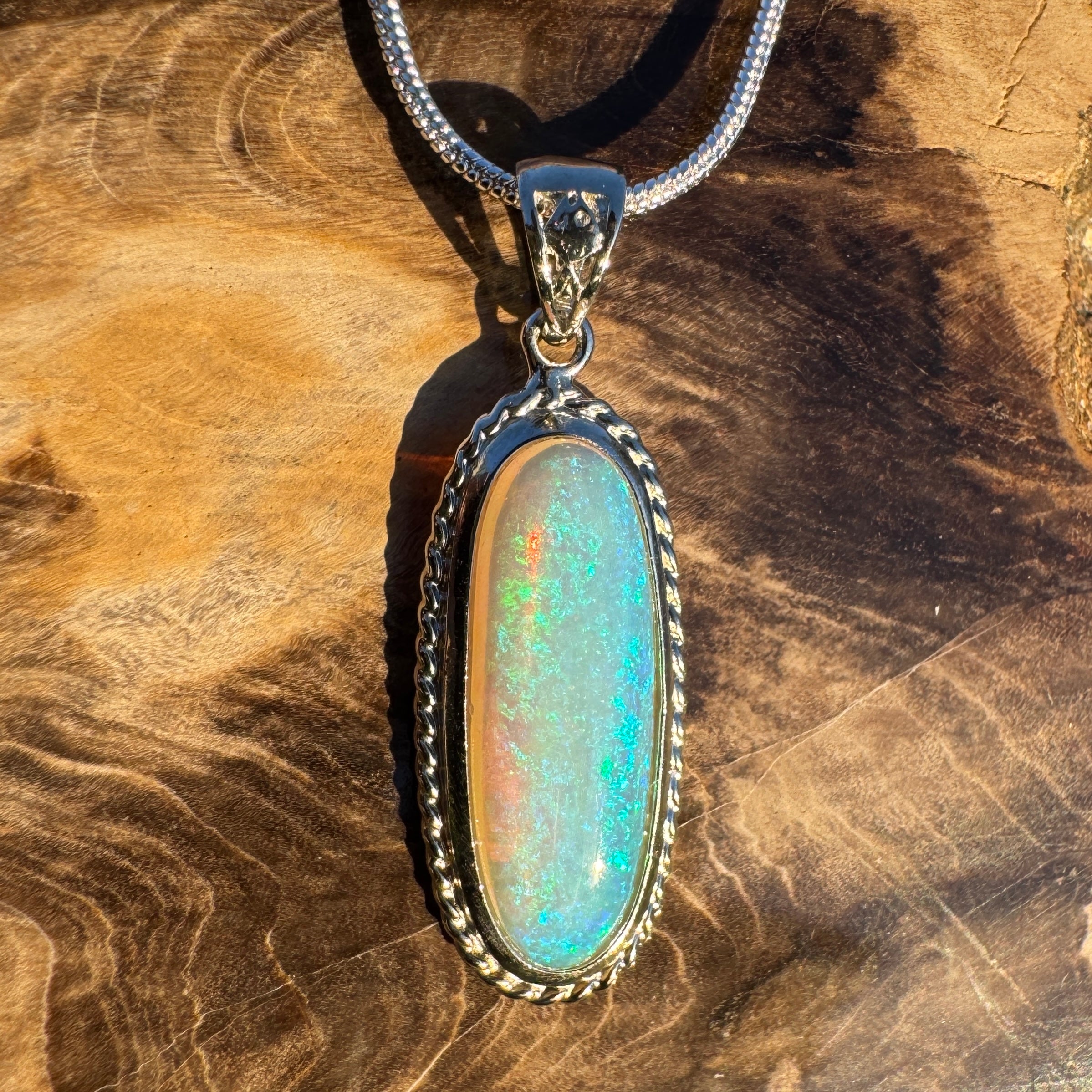5.1ct Coober Pedy Crystal Opal Pendant Necklace ~ 'Moon Plain Starlight' | 925 Sterling Silver | Solid Australian Opal