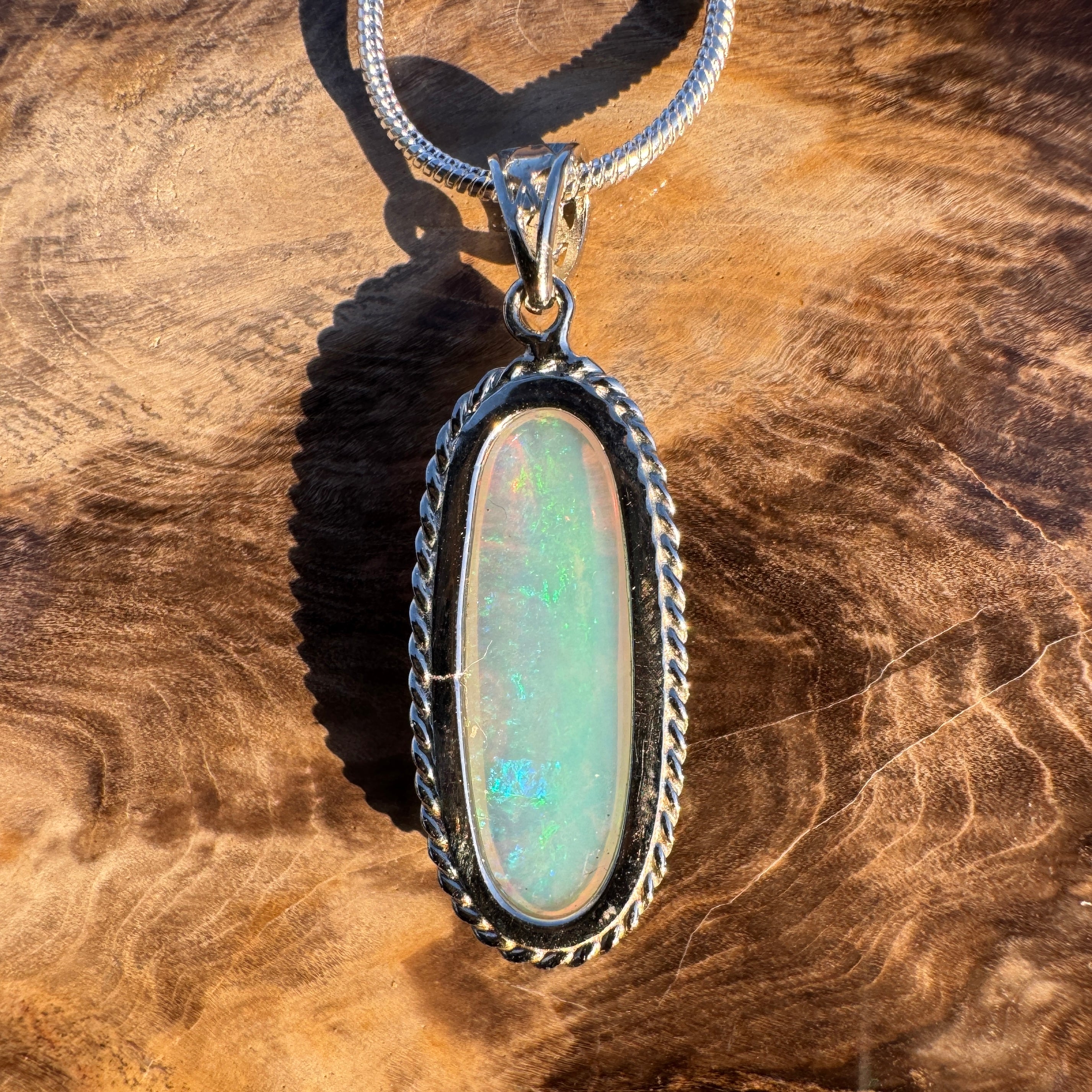 5.1ct Coober Pedy Crystal Opal Pendant Necklace ~ 'Moon Plain Starlight' | 925 Sterling Silver | Solid Australian Opal