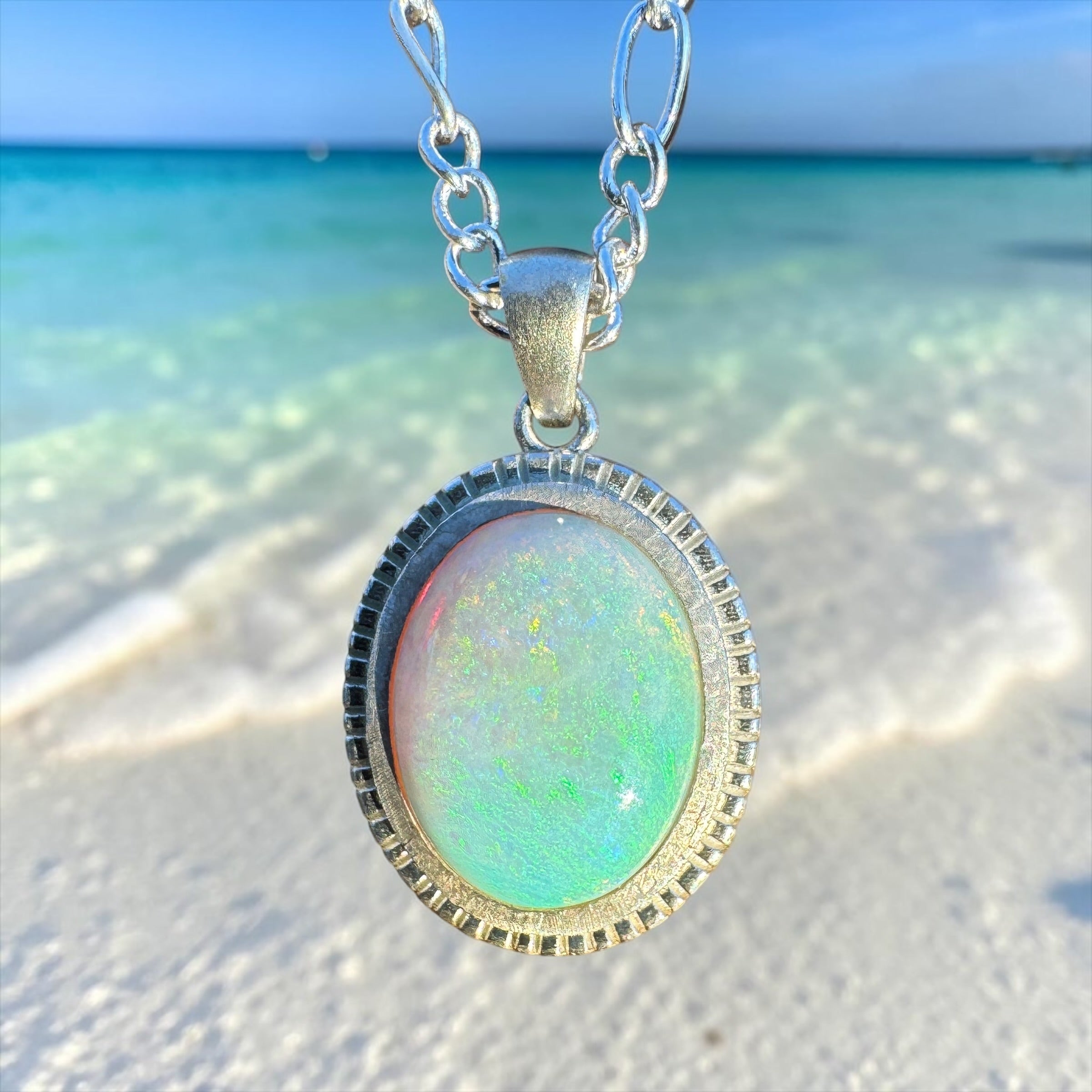 5.2ct Coober Pedy Opal Pendant Necklace ~ 'Kati Thanda Reflection' | 925 Sterling Silver | Solid Australian Opal