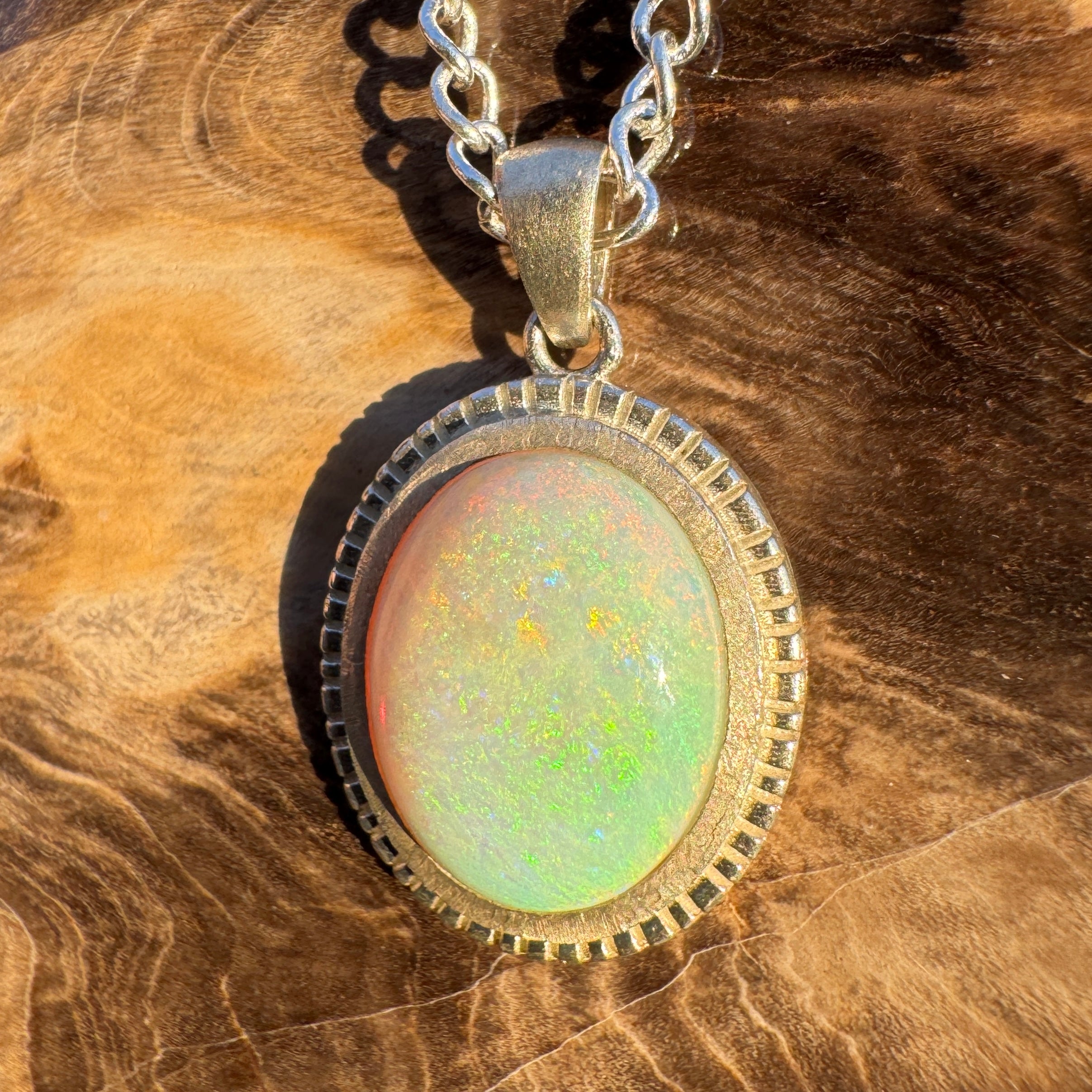 5.2ct Coober Pedy Opal Pendant Necklace ~ 'Kati Thanda Reflection' | 925 Sterling Silver | Solid Australian Opal