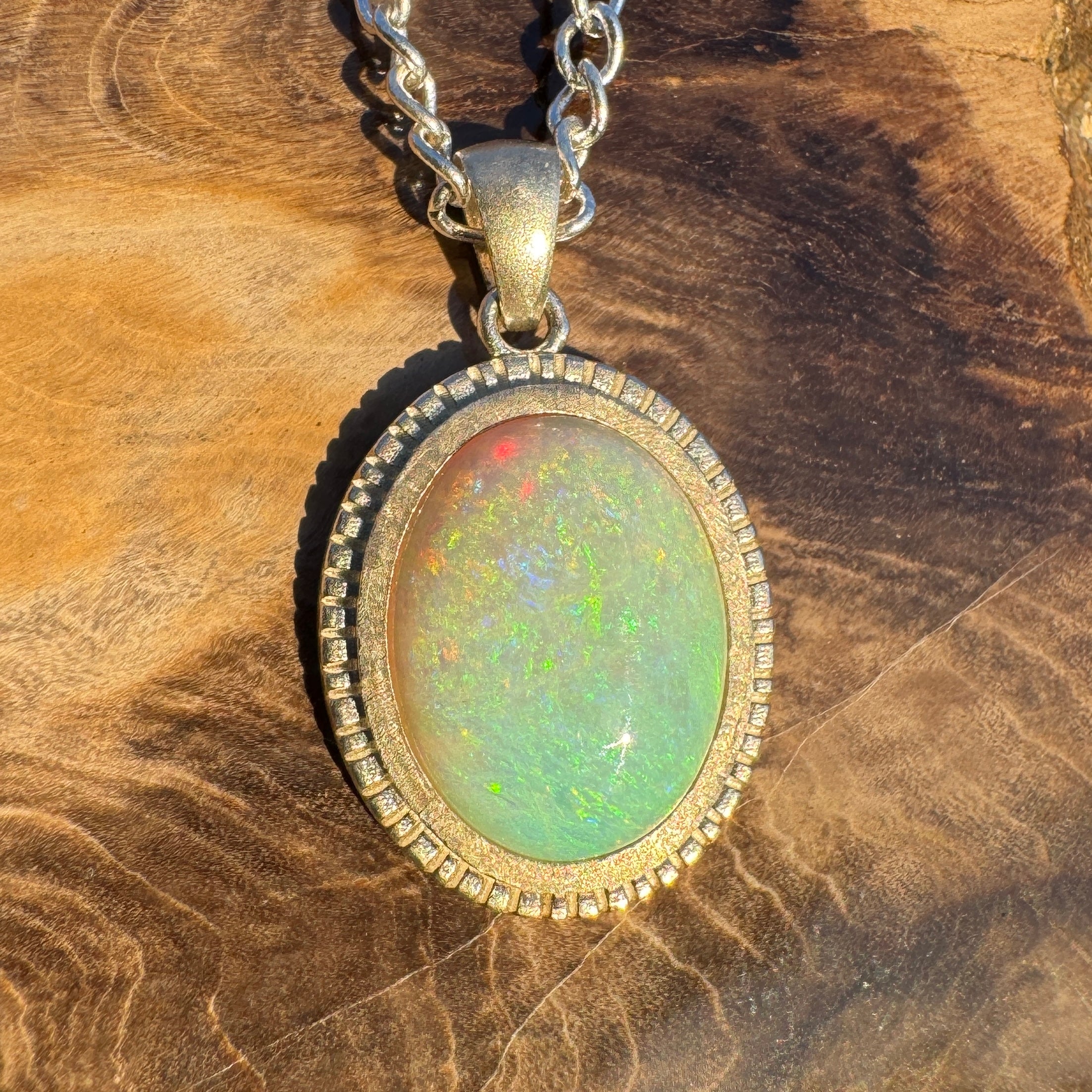 5.2ct Coober Pedy Opal Pendant Necklace ~ 'Kati Thanda Reflection' | 925 Sterling Silver | Solid Australian Opal