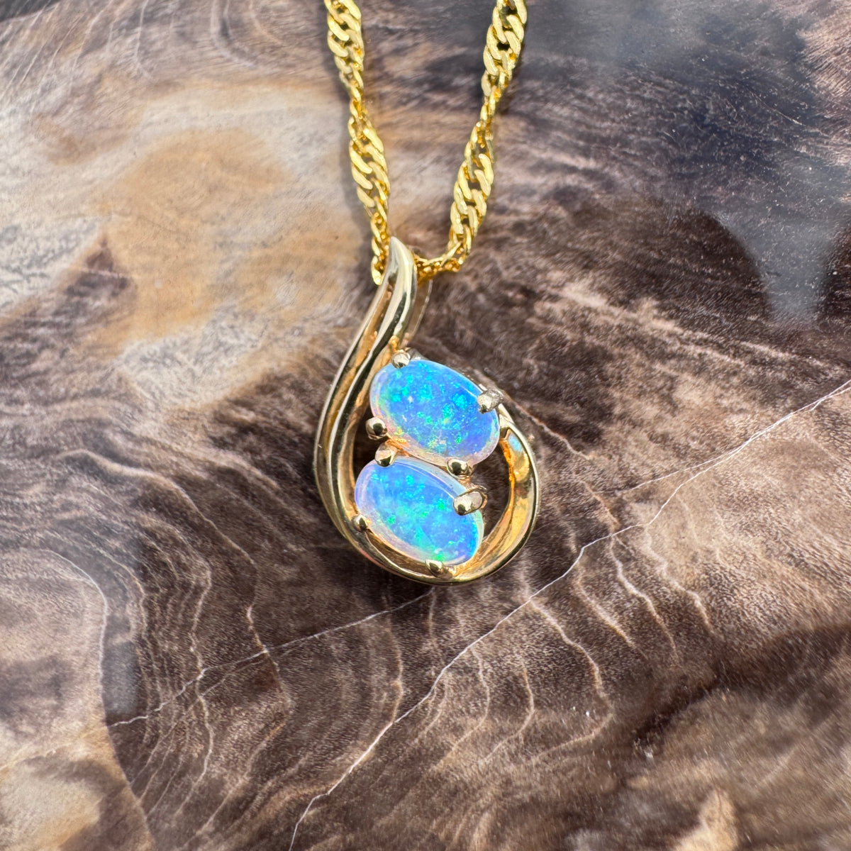 0.7ct Lightning Ridge Opal Swirl Pendant Necklace ~ 'Twelve Apostles Swirl' | 14ct Yellow Gold | Solid Australian Opal