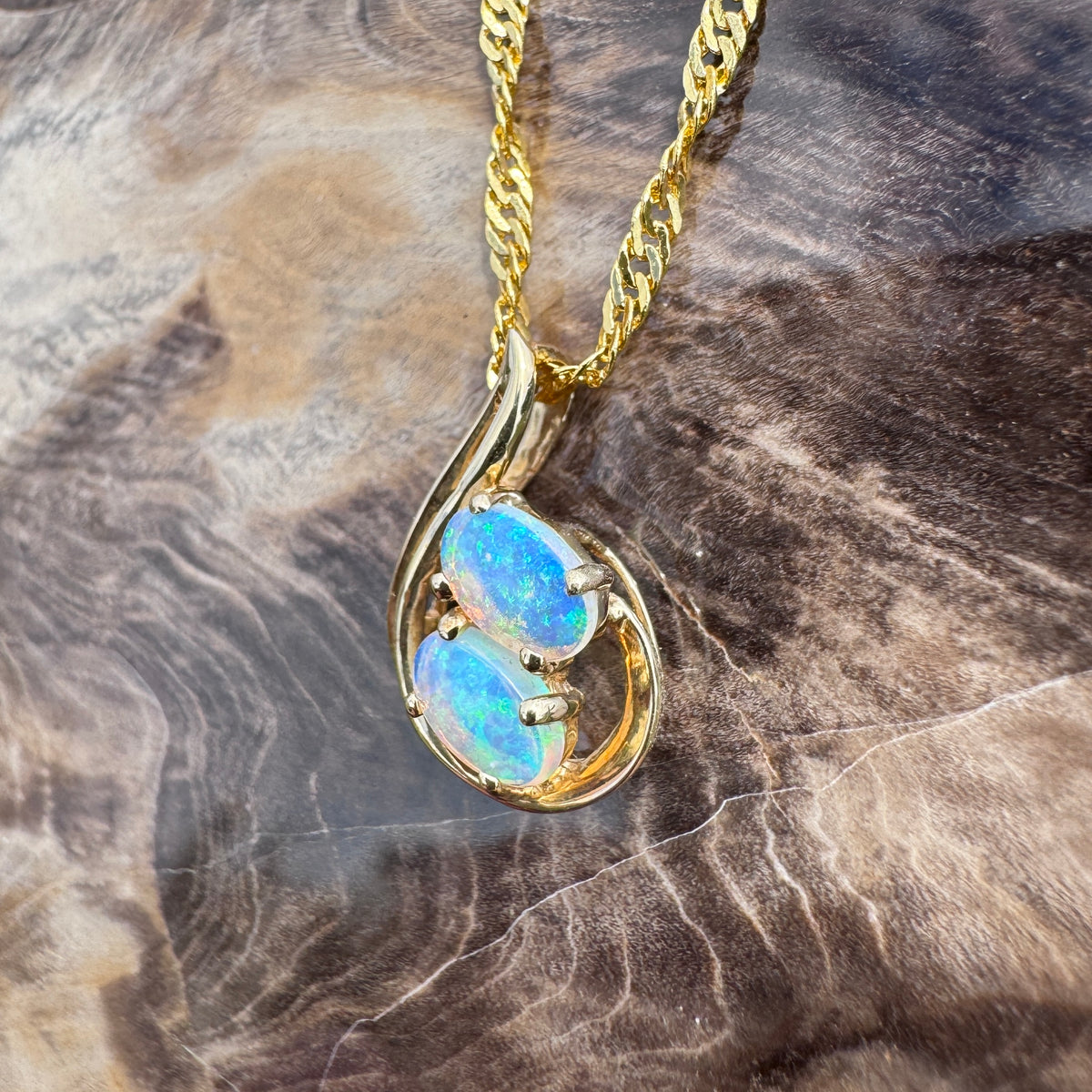 0.7ct Lightning Ridge Opal Swirl Pendant Necklace ~ 'Twelve Apostles Swirl' | 14ct Yellow Gold | Solid Australian Opal
