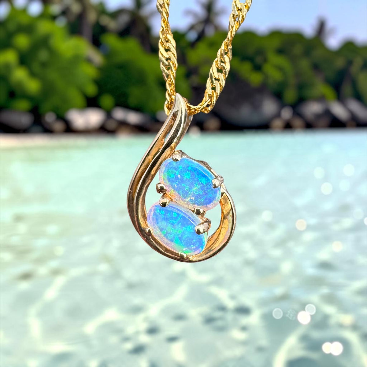0.7ct Lightning Ridge Opal Swirl Pendant Necklace ~ 'Twelve Apostles Swirl' | 14ct Yellow Gold | Solid Australian Opal