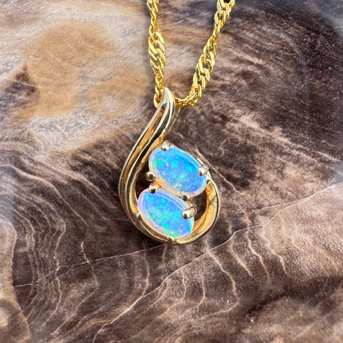 0.7ct Lightning Ridge Opal Swirl Pendant Necklace ~ 'Twelve Apostles Swirl' | 14ct Yellow Gold | Solid Australian Opal