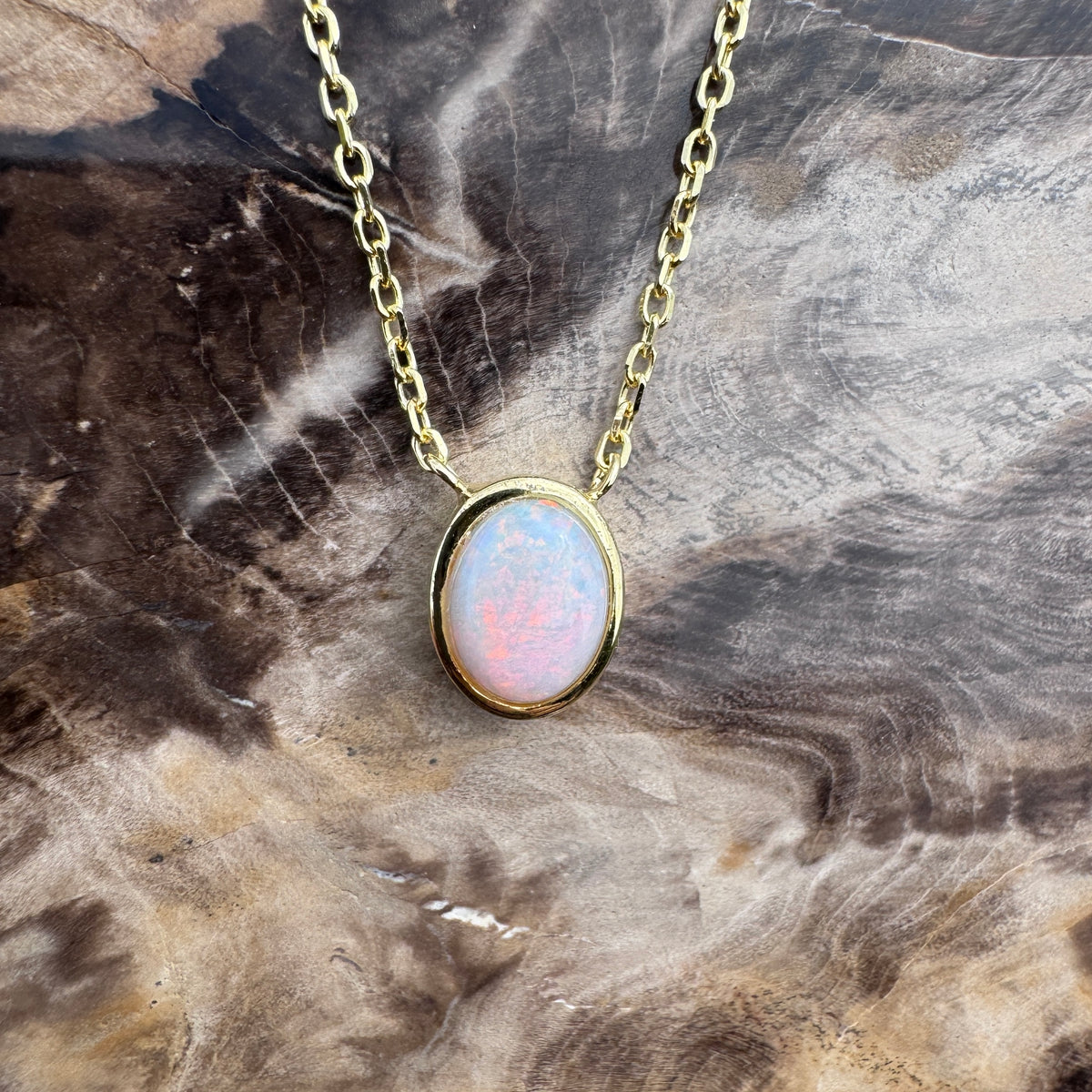 1.1ct Coober Pedy Opal Pendant Necklace ~ 'Shark Bay Sunset' | Yellow Gold Coated 925 Sterling Silver | Solid Australian Opal