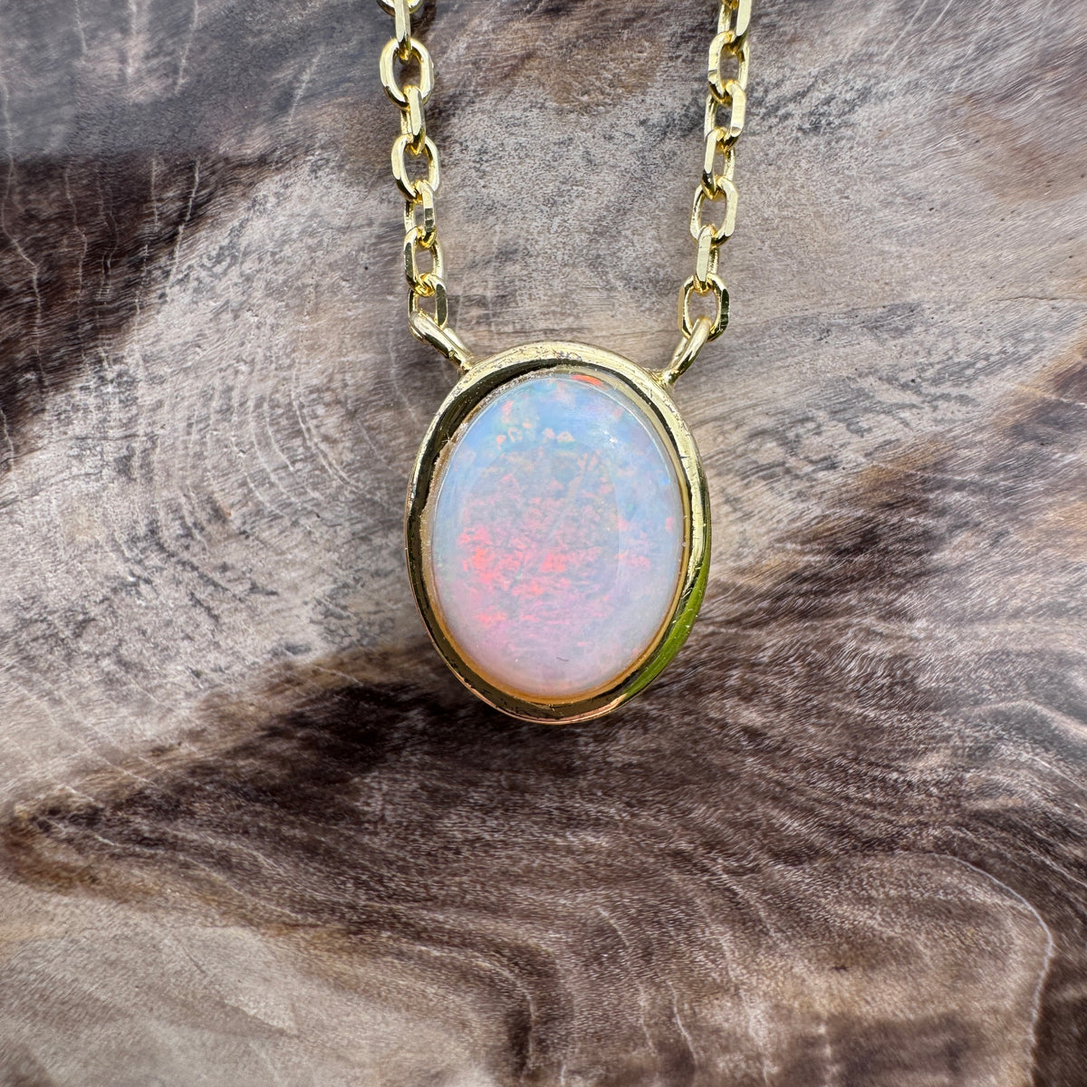 1.1ct Coober Pedy Opal Pendant Necklace ~ 'Shark Bay Sunset' | Yellow Gold Coated 925 Sterling Silver | Solid Australian Opal
