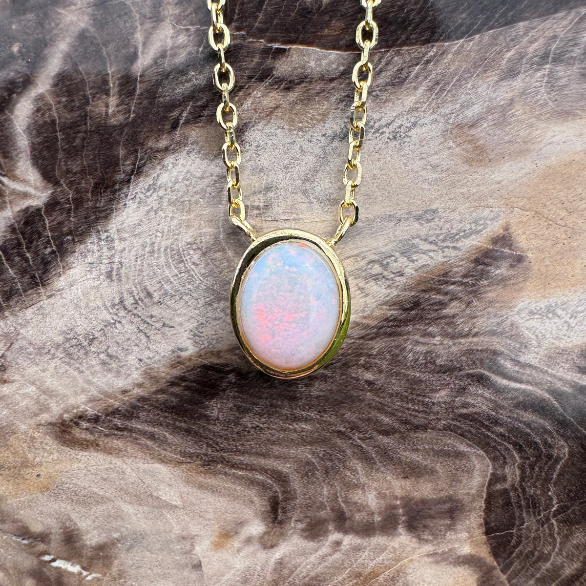 1.1ct Coober Pedy Opal Pendant Necklace ~ 'Shark Bay Sunset' | Yellow Gold Coated 925 Sterling Silver | Solid Australian Opal