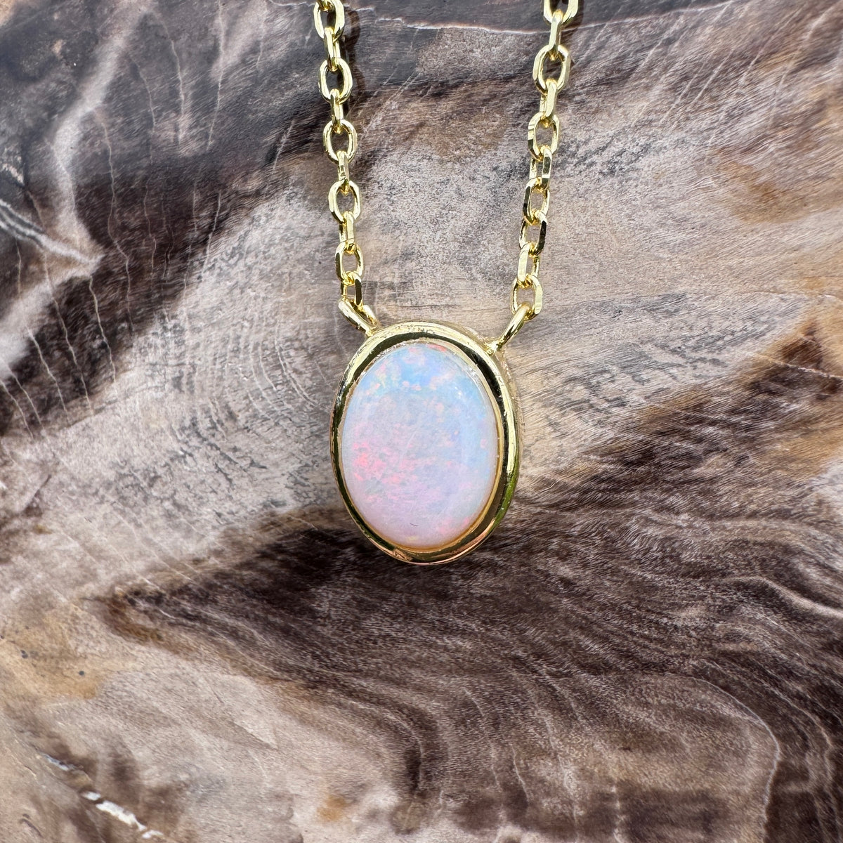 1.1ct Coober Pedy Opal Pendant Necklace ~ 'Shark Bay Sunset' | Yellow Gold Coated 925 Sterling Silver | Solid Australian Opal