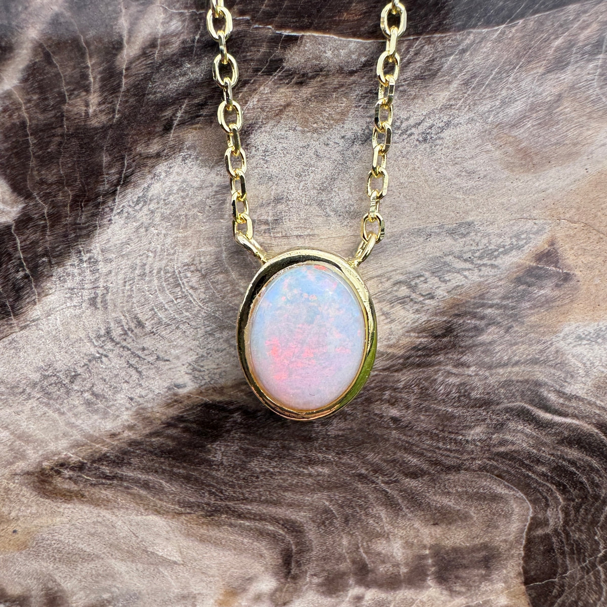 1.1ct Coober Pedy Opal Pendant Necklace ~ 'Shark Bay Sunset' | Yellow Gold Coated 925 Sterling Silver | Solid Australian Opal