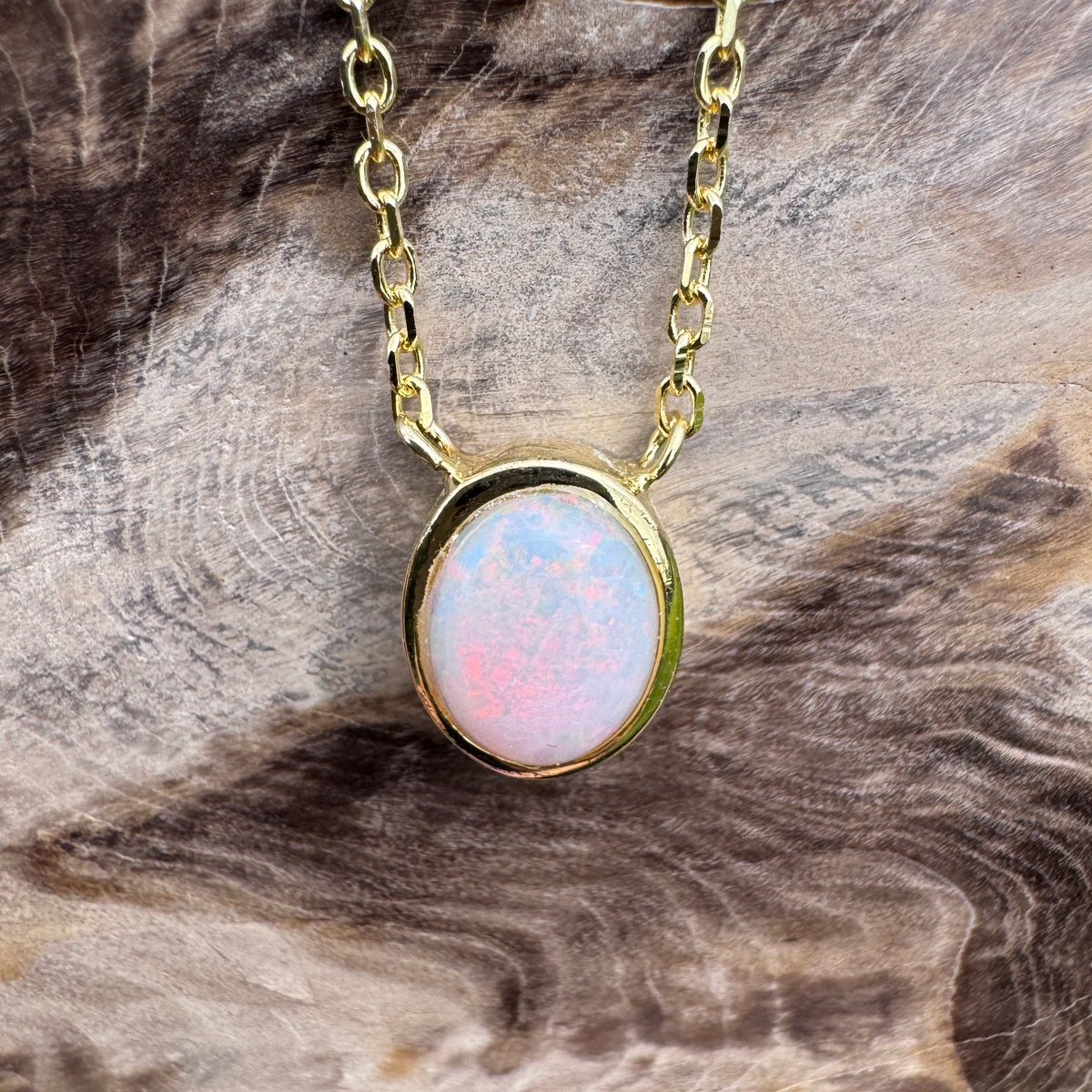 1.1ct Coober Pedy Opal Pendant Necklace ~ 'Shark Bay Sunset' | Yellow Gold Coated 925 Sterling Silver | Solid Australian Opal