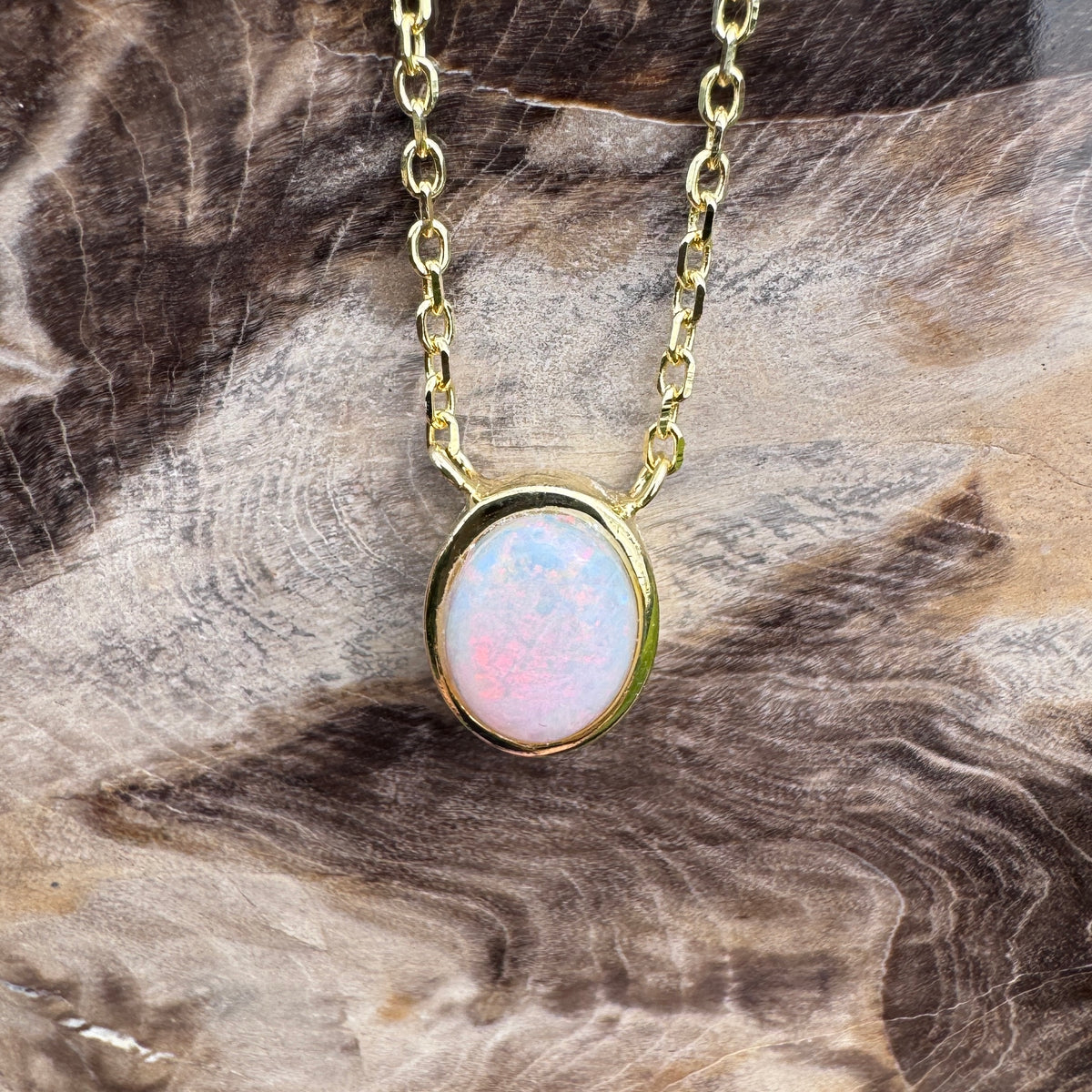 1.1ct Coober Pedy Opal Pendant Necklace ~ 'Shark Bay Sunset' | Yellow Gold Coated 925 Sterling Silver | Solid Australian Opal