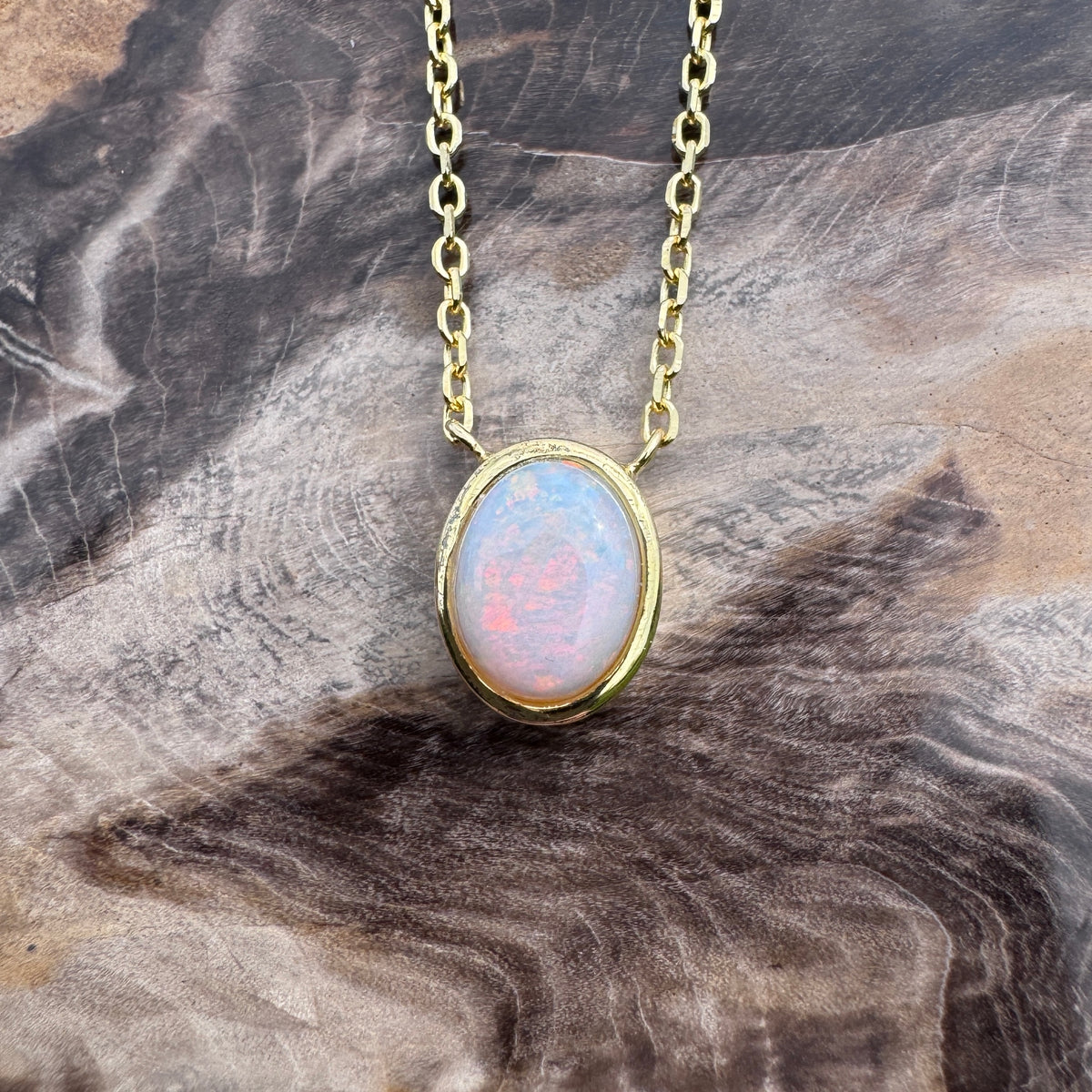 1.1ct Coober Pedy Opal Pendant Necklace ~ 'Shark Bay Sunset' | Yellow Gold Coated 925 Sterling Silver | Solid Australian Opal