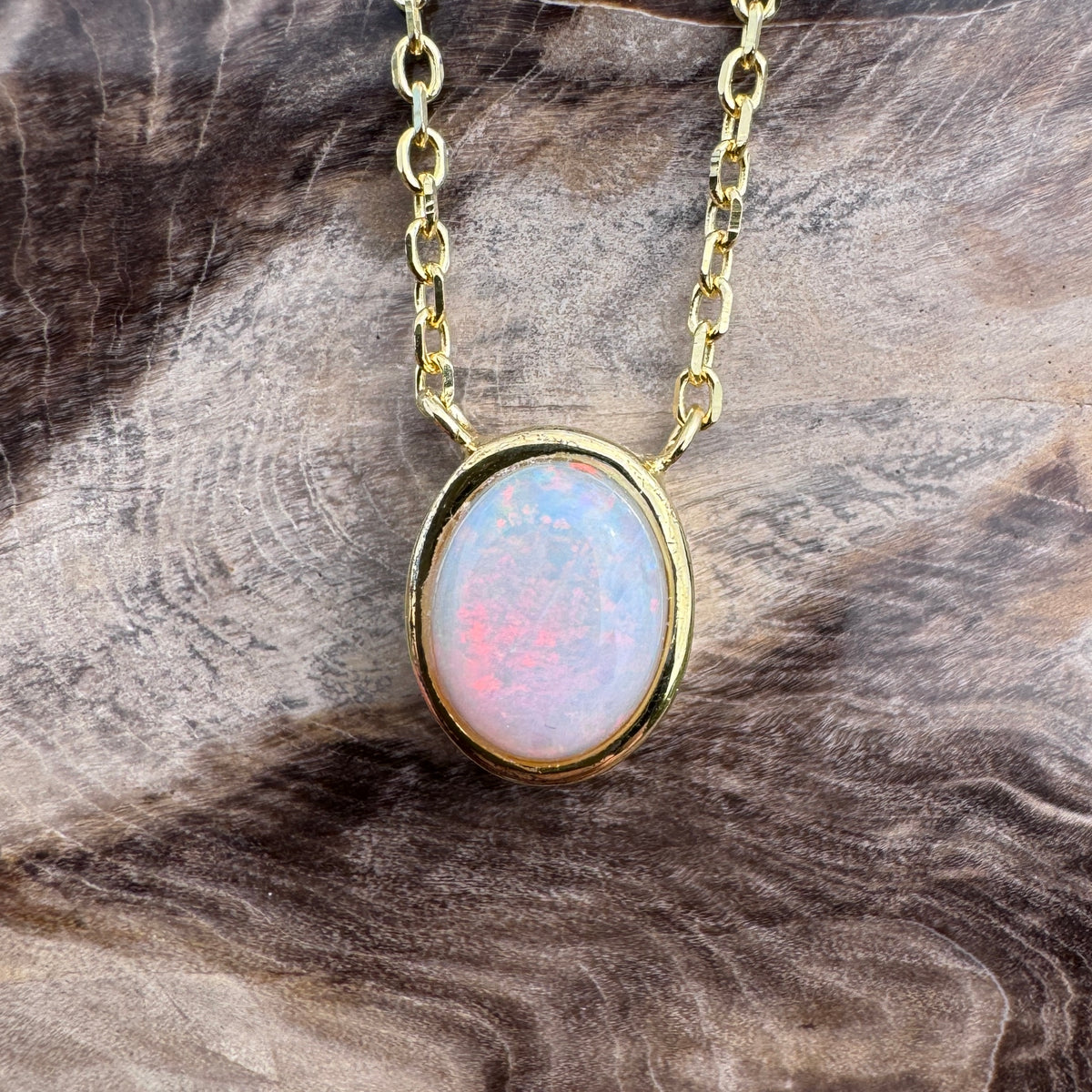 1.1ct Coober Pedy Opal Pendant Necklace ~ 'Shark Bay Sunset' | Yellow Gold Coated 925 Sterling Silver | Solid Australian Opal