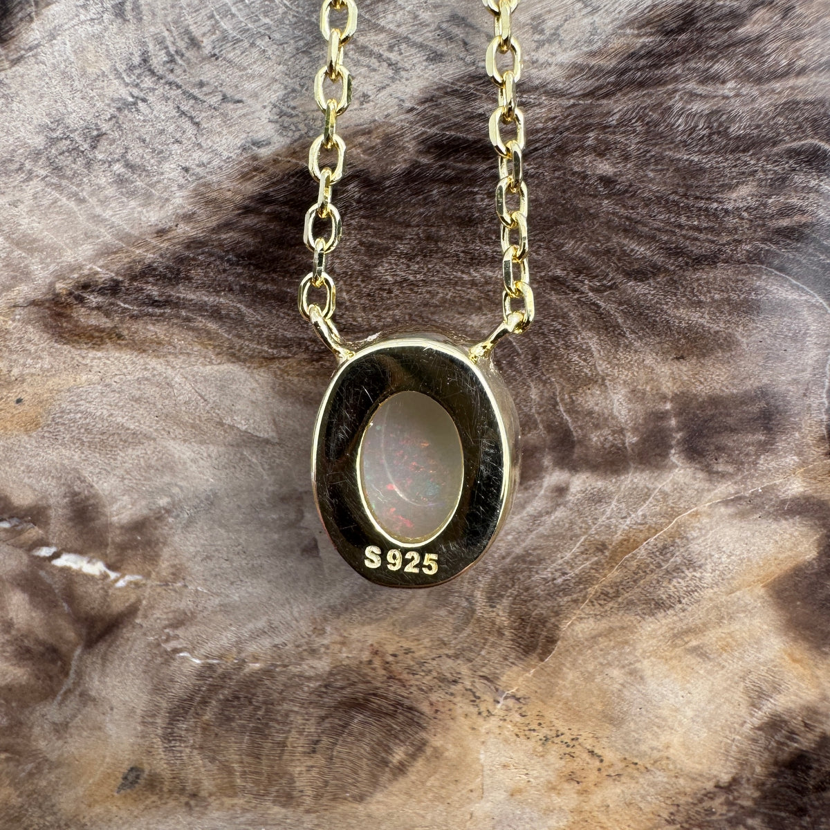 1.1ct Coober Pedy Opal Pendant Necklace ~ 'Shark Bay Sunset' | Yellow Gold Coated 925 Sterling Silver | Solid Australian Opal