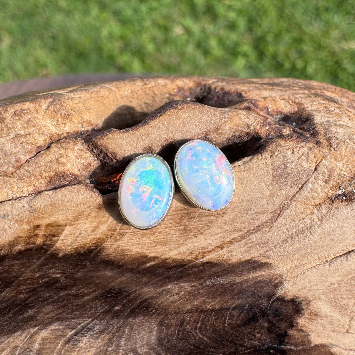 0.8ct Coober Pedy Opal Stud Earrings ~ 'Flinders Ranges Fire' | 925 Sterling Silver | Solid Australian Opal