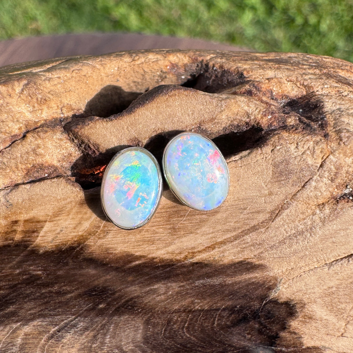 0.8ct Coober Pedy Opal Stud Earrings ~ 'Flinders Ranges Fire' | 925 Sterling Silver | Solid Australian Opal