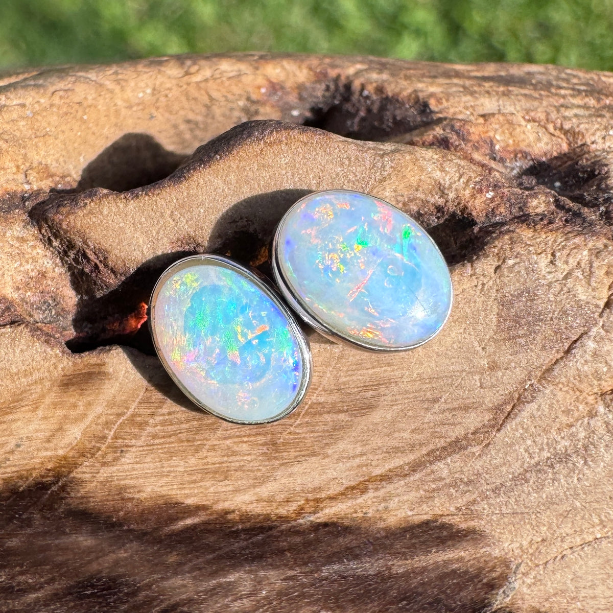 0.8ct Coober Pedy Opal Stud Earrings ~ 'Flinders Ranges Fire' | 925 Sterling Silver | Solid Australian Opal