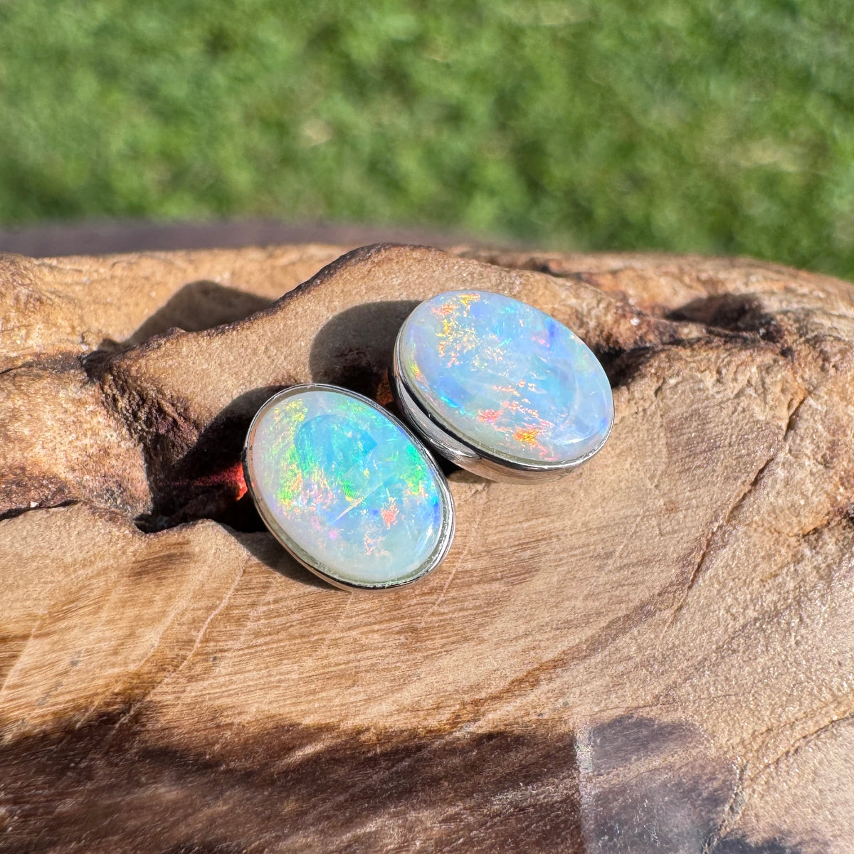 0.8ct Coober Pedy Opal Stud Earrings ~ 'Flinders Ranges Fire' | 925 Sterling Silver | Solid Australian Opal