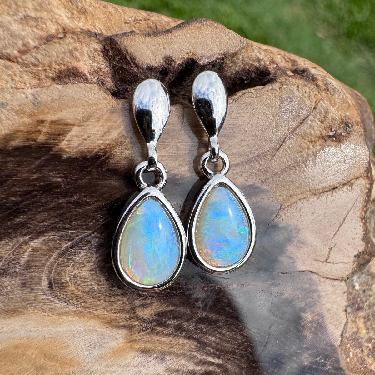 1.7ct Coober Pedy Crystal Opal Stud Drop Earrings ~ 'Rottnest Dew' | 925 Sterling Silver | Solid Australian Opal
