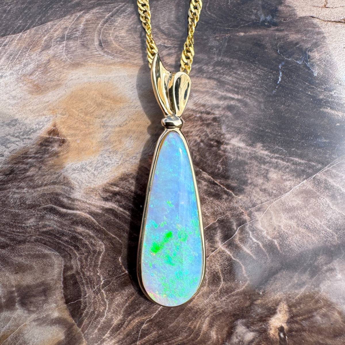3.4ct Lightning Ridge Opal Pendant Necklace ~ 'Kakadu Lagoon' | 14ct Yellow Gold | Solid Australian Opal