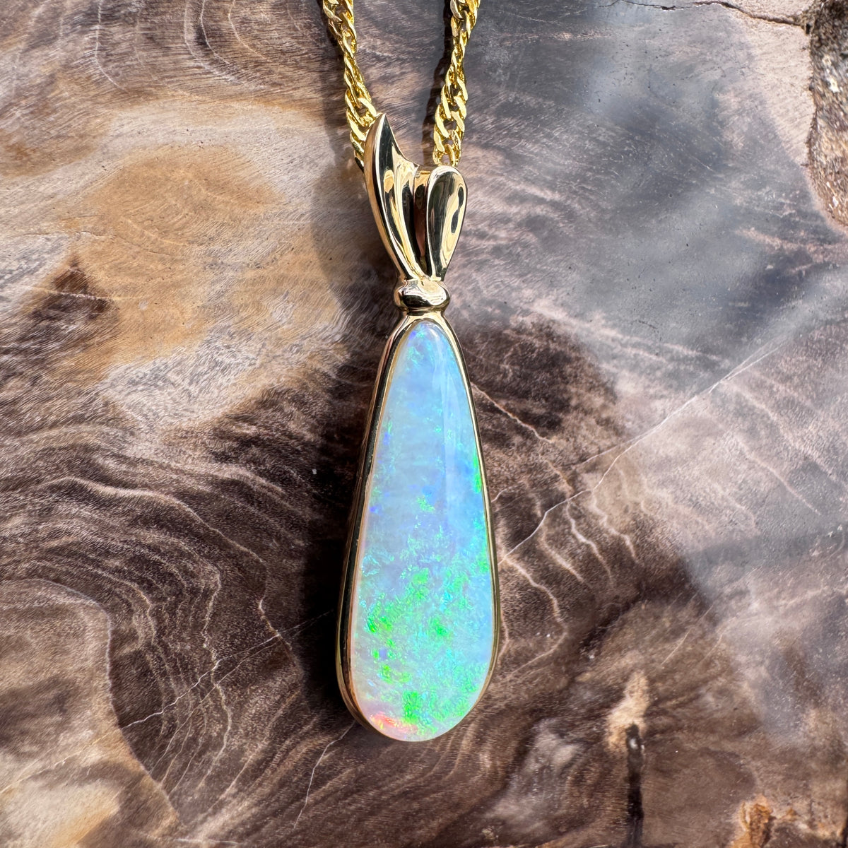 3.4ct Lightning Ridge Opal Pendant Necklace ~ 'Kakadu Lagoon' | 14ct Yellow Gold | Solid Australian Opal