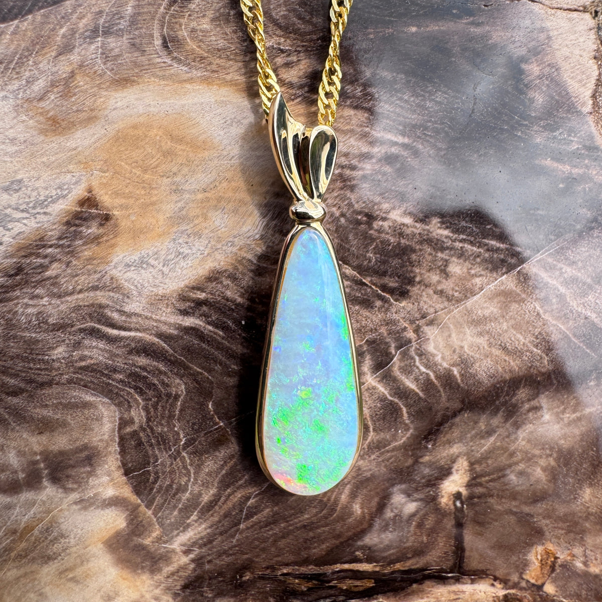 3.4ct Lightning Ridge Opal Pendant Necklace ~ 'Kakadu Lagoon' | 14ct Yellow Gold | Solid Australian Opal