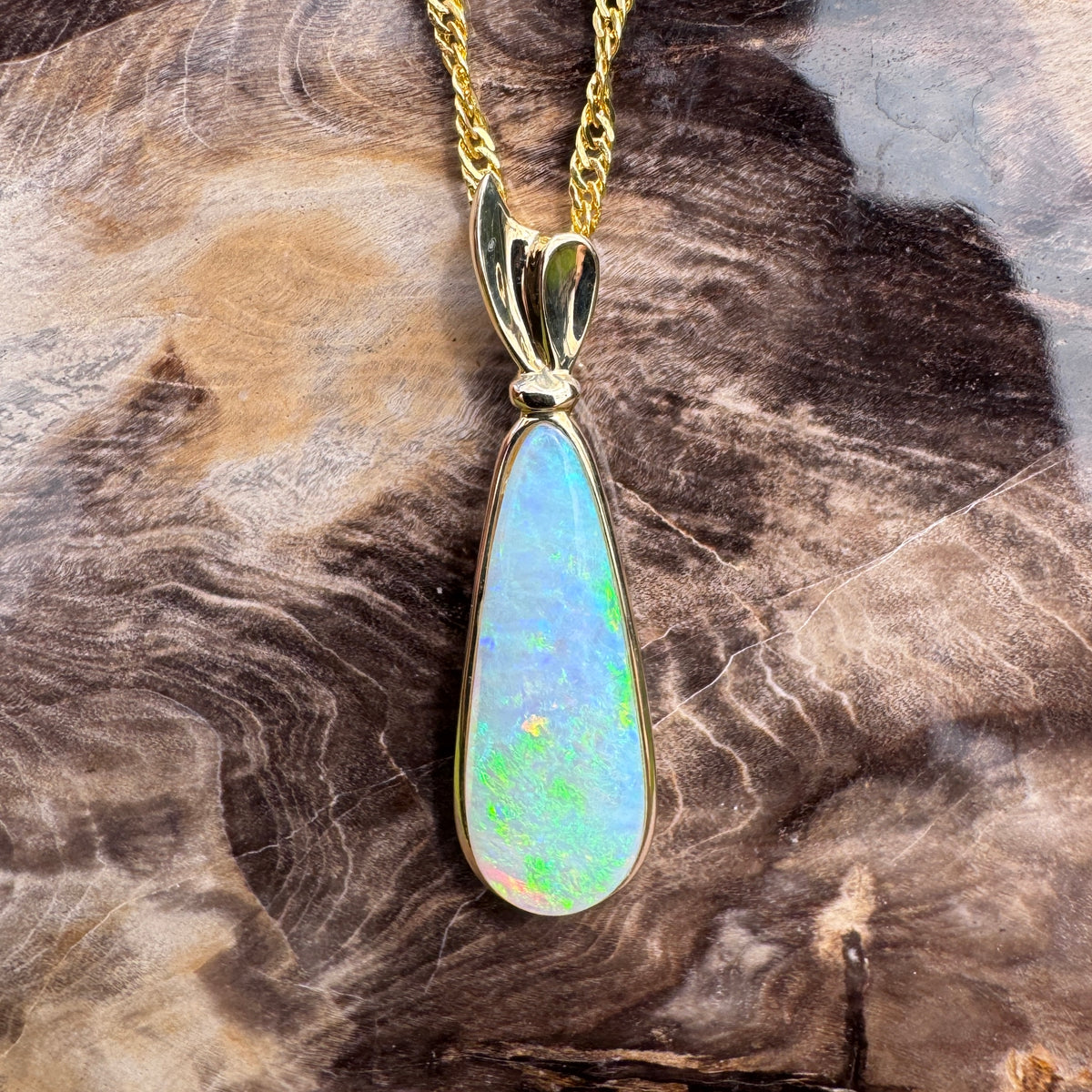 3.4ct Lightning Ridge Opal Pendant Necklace ~ 'Kakadu Lagoon' | 14ct Yellow Gold | Solid Australian Opal