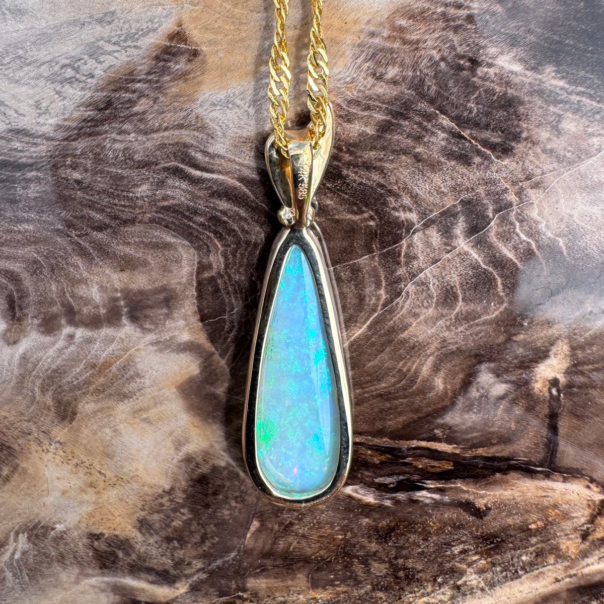 3.4ct Lightning Ridge Opal Pendant Necklace ~ 'Kakadu Lagoon' | 14ct Yellow Gold | Solid Australian Opal