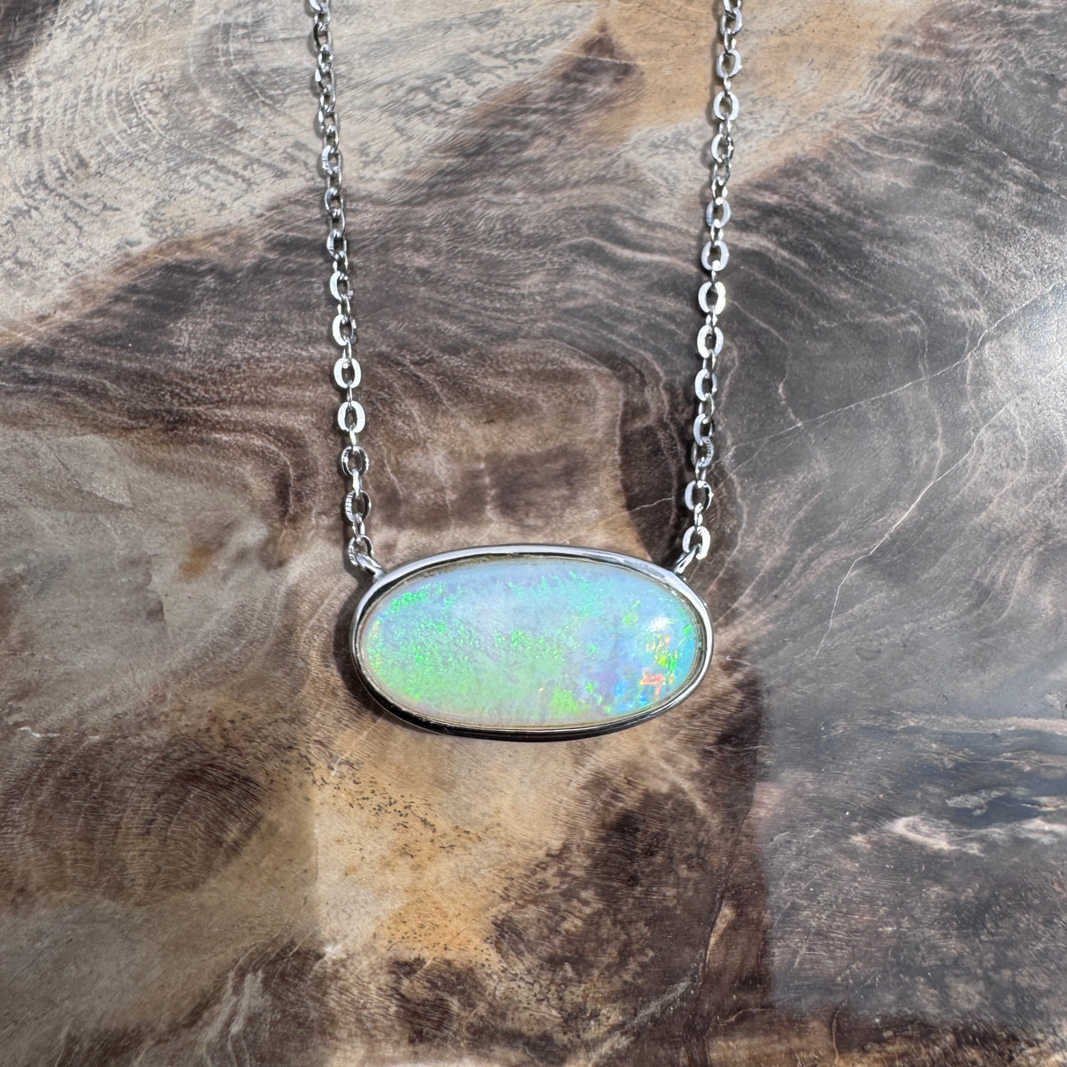 2.2ct Coober Pedy Opal Pendant Necklace ~ 'Lamington Greens' | 925 Sterling Silver | Solid Australian Opal