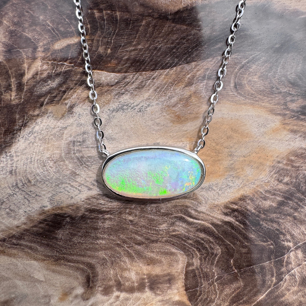 2.2ct Coober Pedy Opal Pendant Necklace ~ 'Lamington Greens' | 925 Sterling Silver | Solid Australian Opal