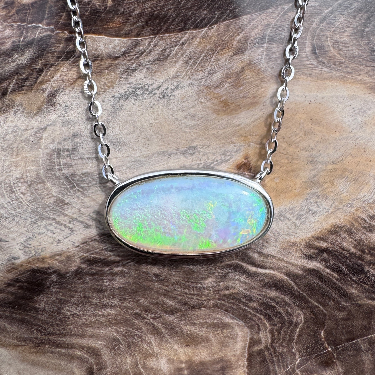 2.2ct Coober Pedy Opal Pendant Necklace ~ 'Lamington Greens' | 925 Sterling Silver | Solid Australian Opal