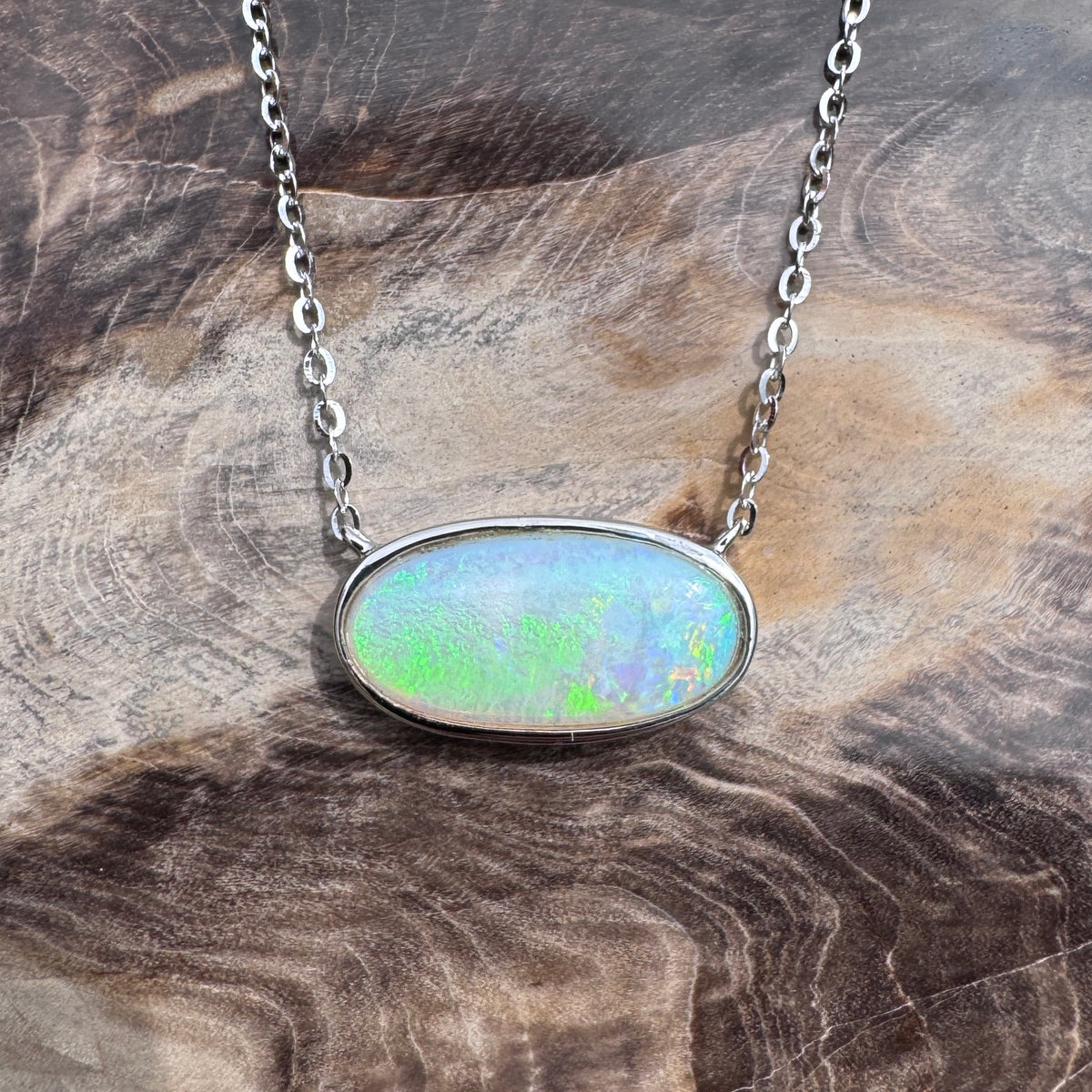 2.2ct Coober Pedy Opal Pendant Necklace ~ 'Lamington Greens' | 925 Sterling Silver | Solid Australian Opal