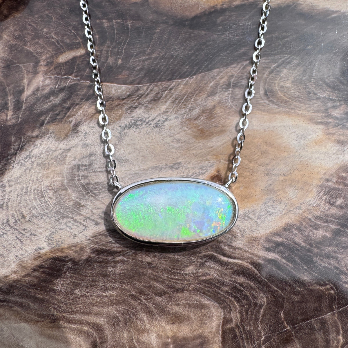 2.2ct Coober Pedy Opal Pendant Necklace ~ 'Lamington Greens' | 925 Sterling Silver | Solid Australian Opal