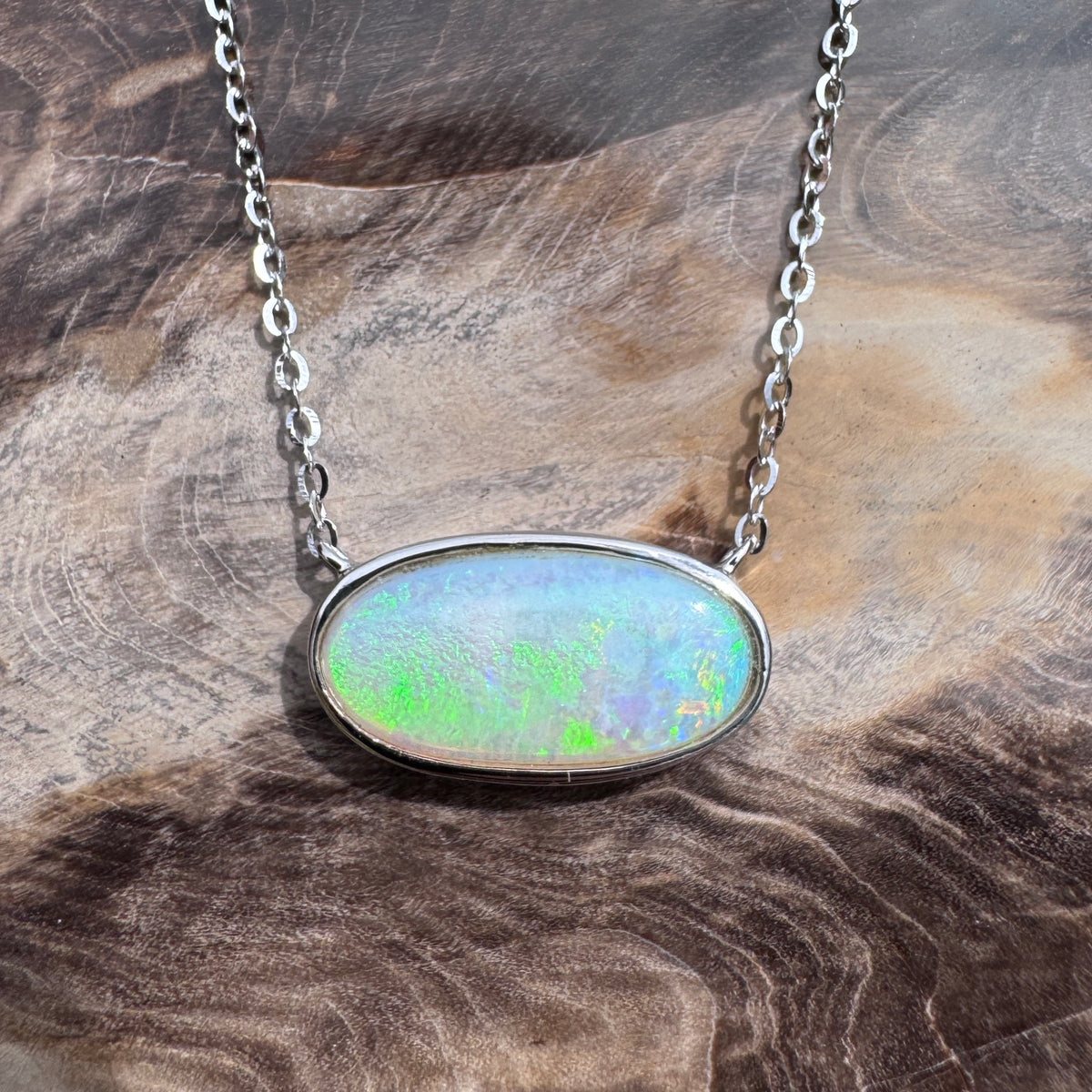 2.2ct Coober Pedy Opal Pendant Necklace ~ 'Lamington Greens' | 925 Sterling Silver | Solid Australian Opal