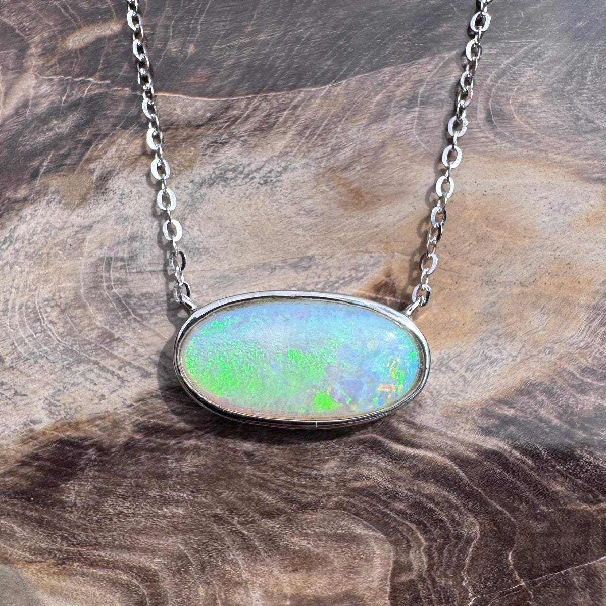 2.2ct Coober Pedy Opal Pendant Necklace ~ 'Lamington Greens' | 925 Sterling Silver | Solid Australian Opal