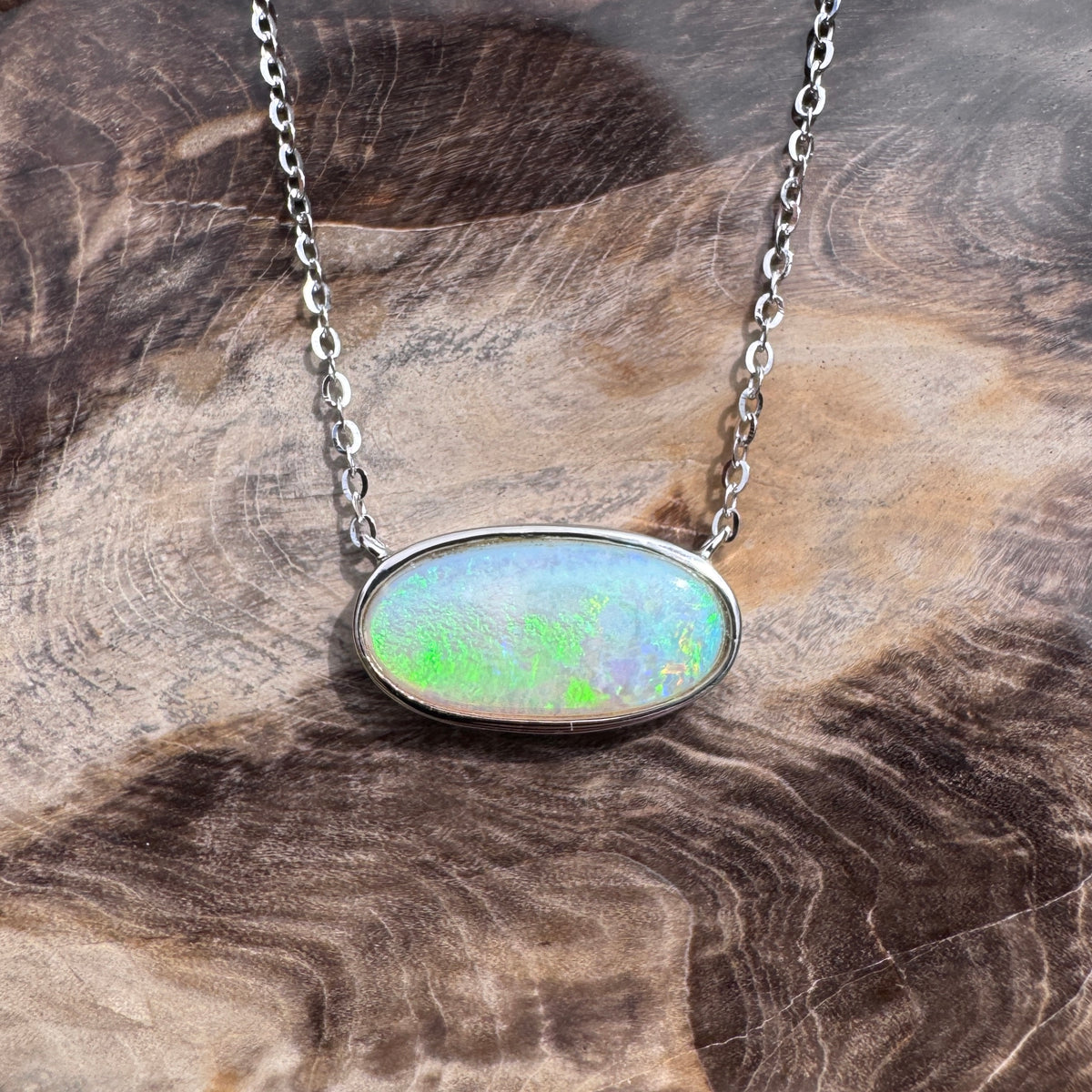 2.2ct Coober Pedy Opal Pendant Necklace ~ 'Lamington Greens' | 925 Sterling Silver | Solid Australian Opal