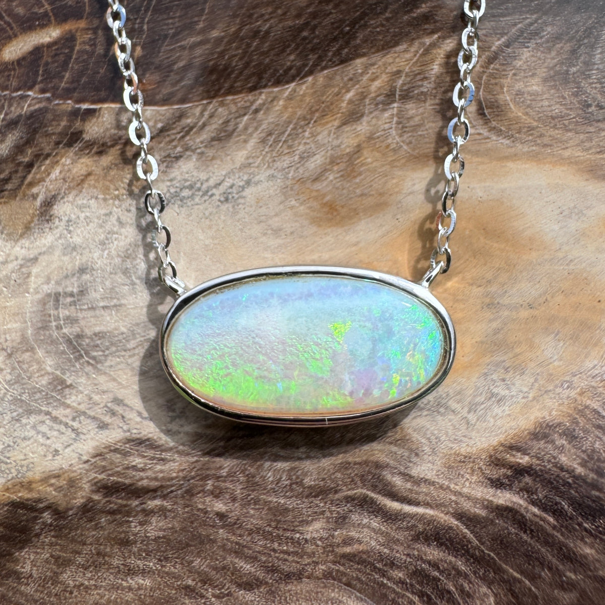 2.2ct Coober Pedy Opal Pendant Necklace ~ 'Lamington Greens' | 925 Sterling Silver | Solid Australian Opal